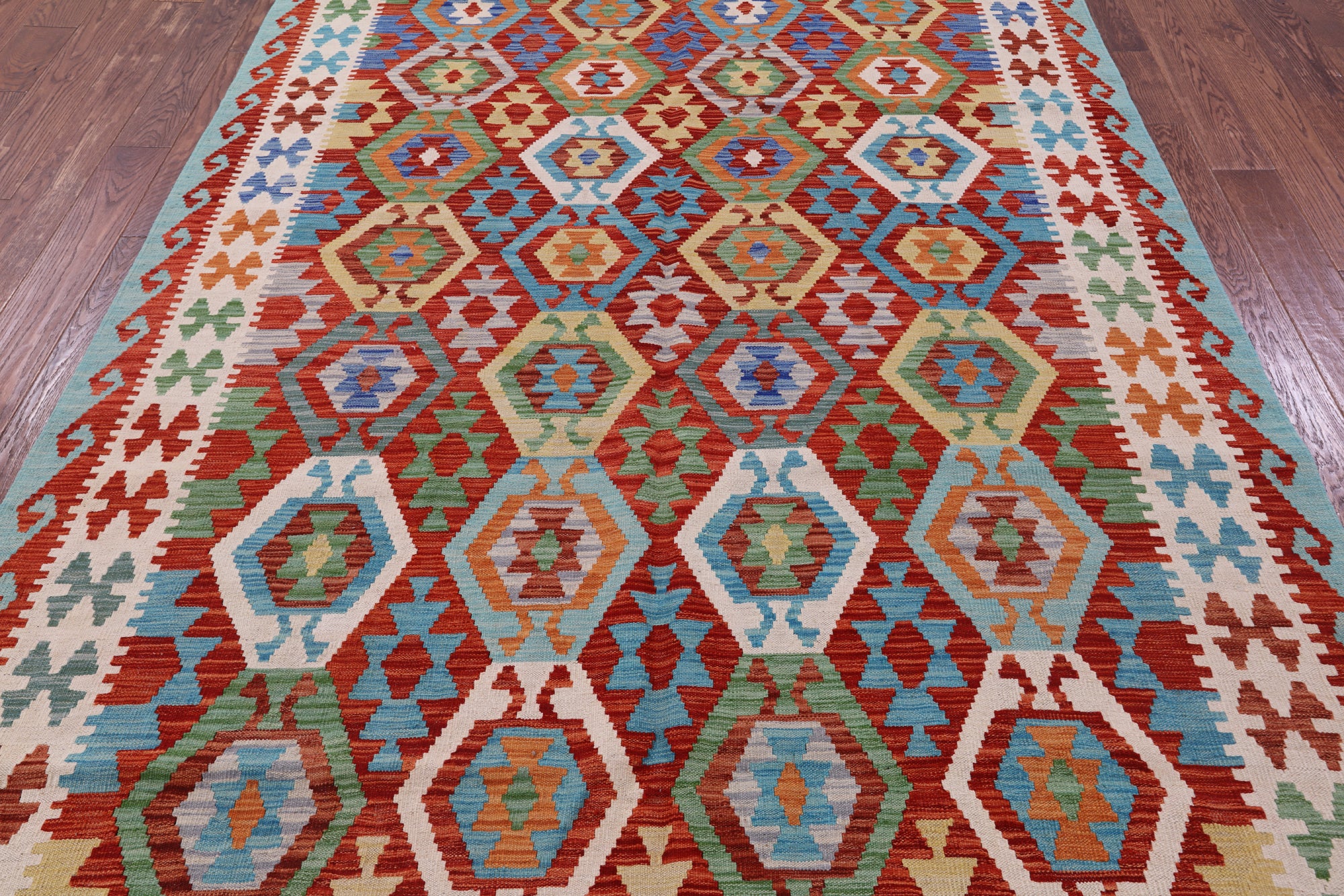 Reversible Kilim Flat Weave Wool On Wool Rug - 6' 8" X 9' 6" - Golden Nile