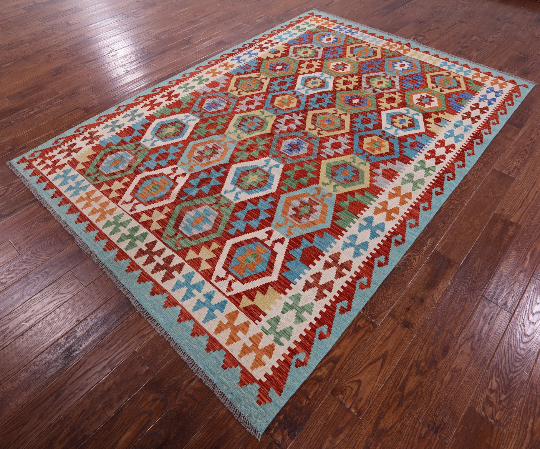 Reversible Kilim Flat Weave Wool On Wool Rug - 6' 8" X 9' 6" - Golden Nile