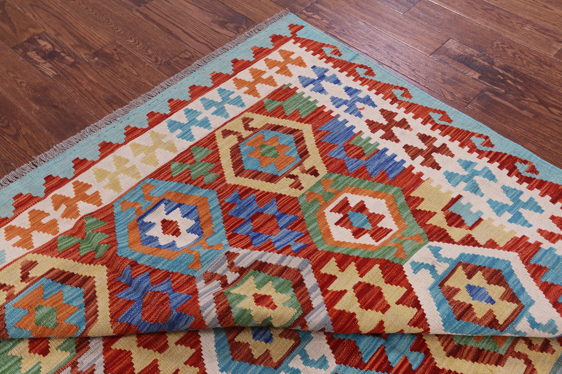 Reversible Kilim Flat Weave Wool On Wool Rug - 6' 8" X 9' 6" - Golden Nile