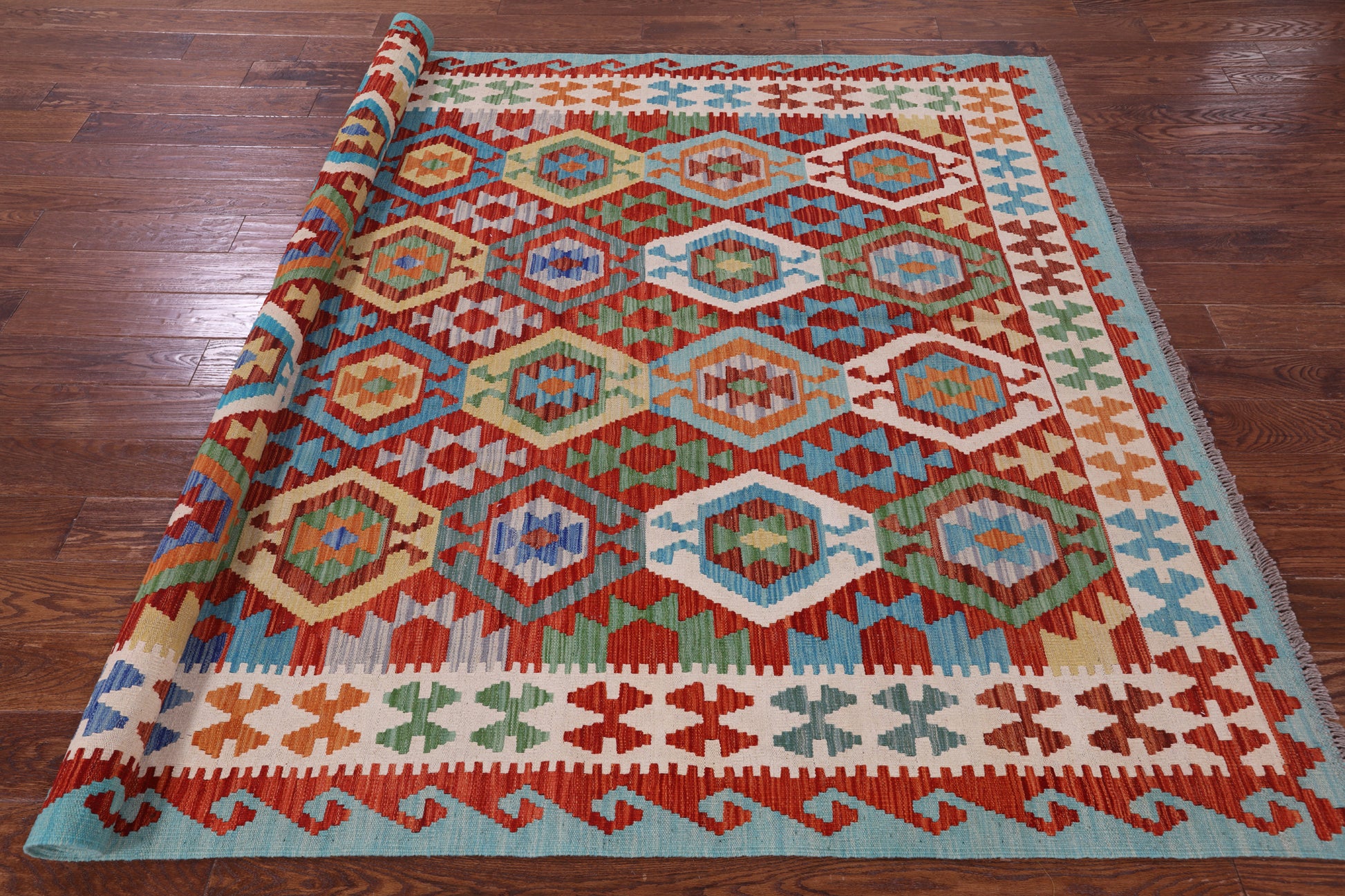 Reversible Kilim Flat Weave Wool On Wool Rug - 6' 8" X 9' 6" - Golden Nile