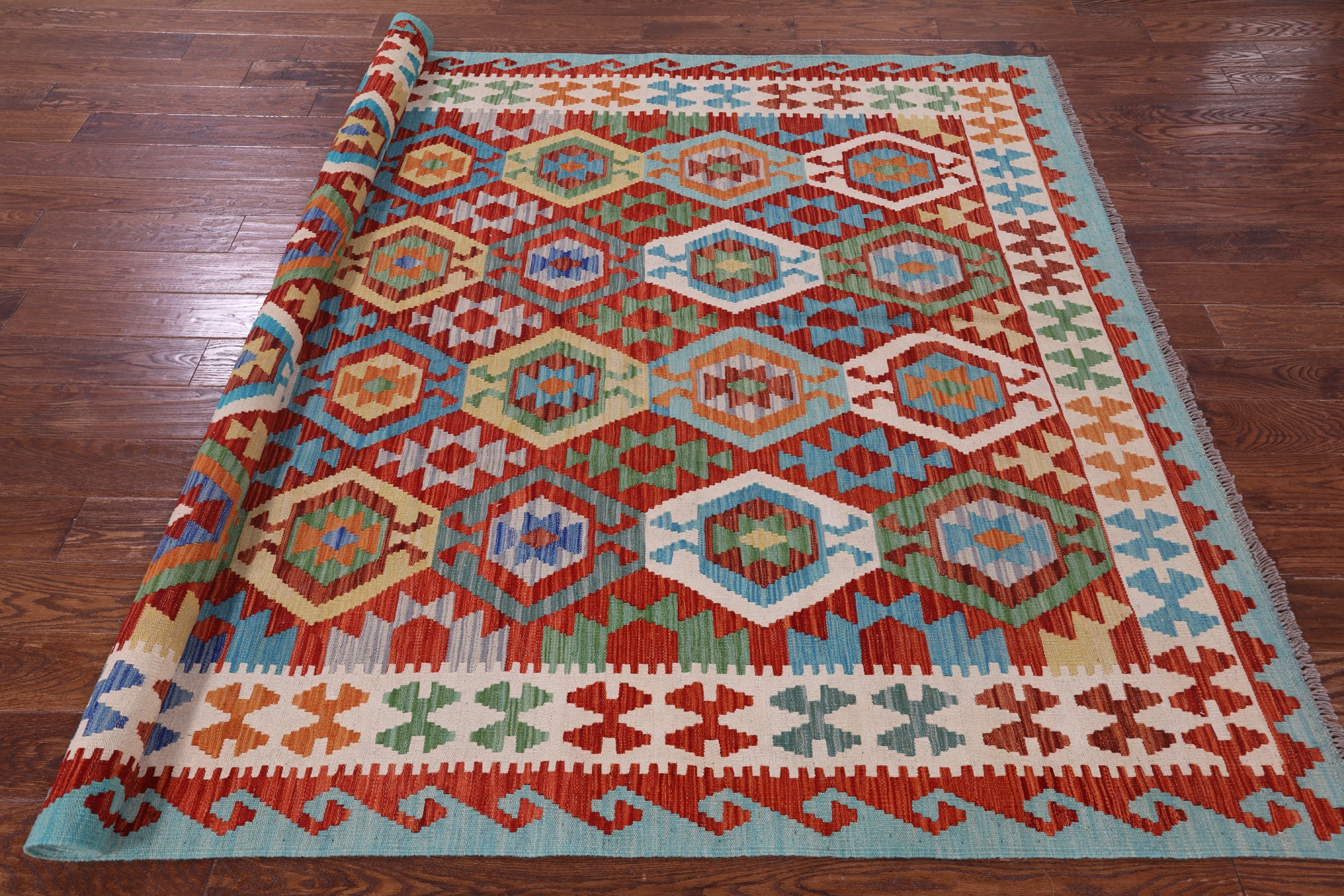 Reversible Kilim Flat Weave Wool On Wool Rug - 6' 8" X 9' 6" - Golden Nile