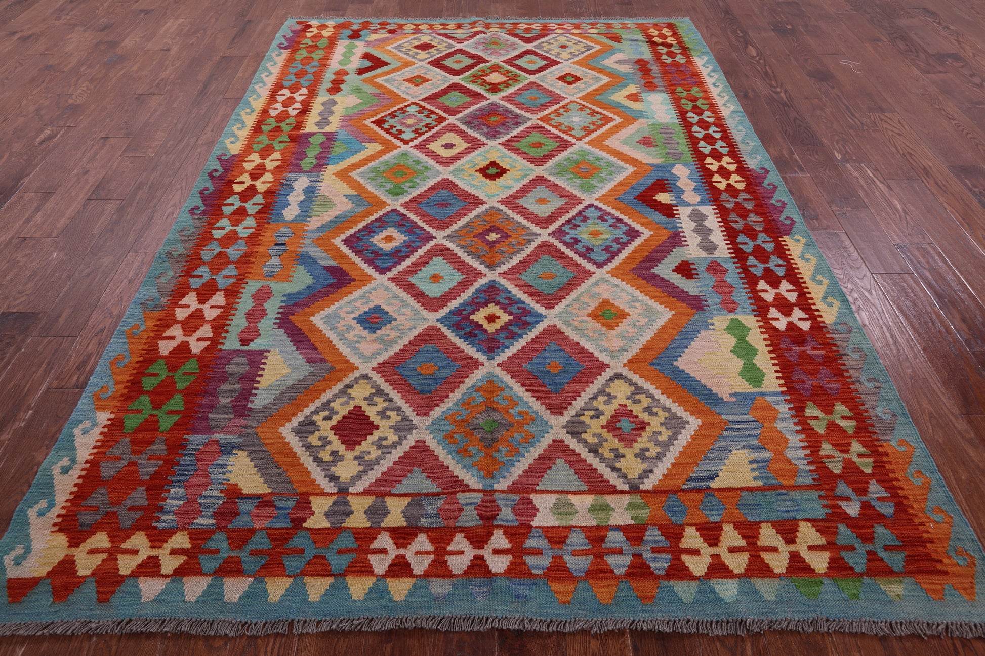 Reversible Kilim Flat Weave Wool On Wool Rug - 6' 10" X 10' 0" - Golden Nile