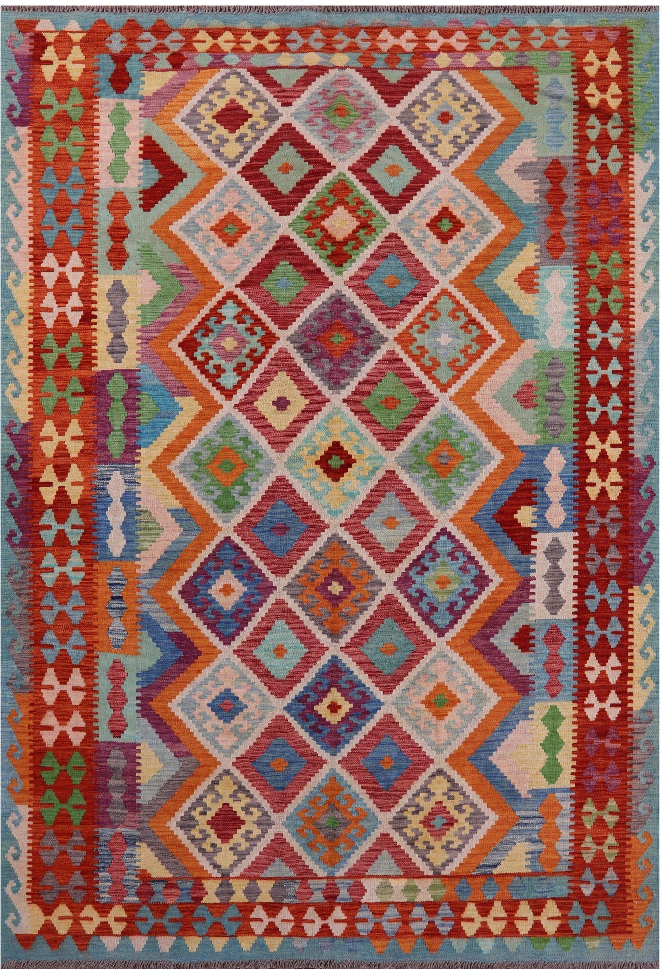 Reversible Kilim Flat Weave Wool On Wool Rug - 6' 10" X 10' 0" - Golden Nile
