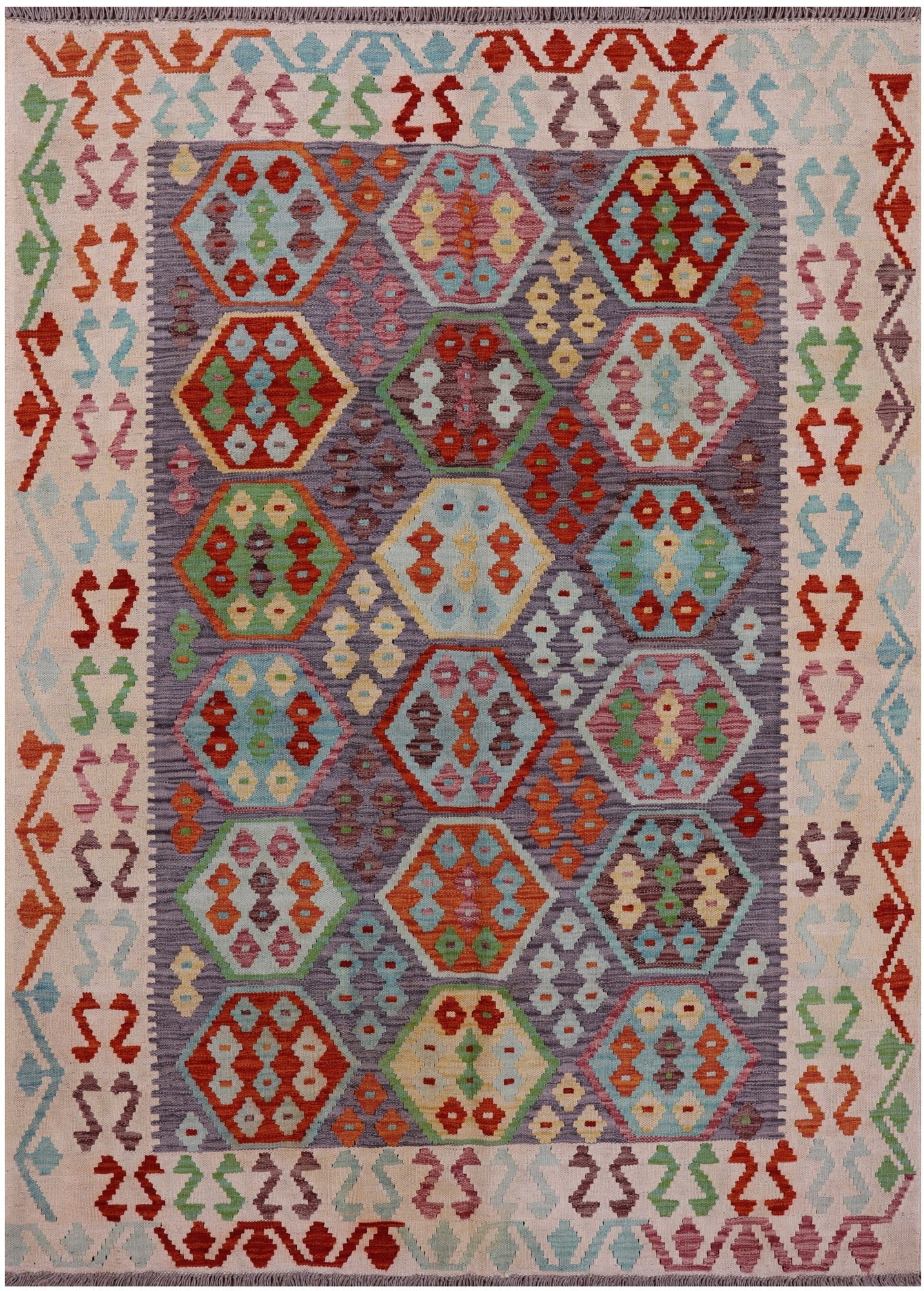 Reversible Kilim Flat Weave Wool On Wool Rug - 5' 0" X 6' 8" - Golden Nile
