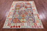 Reversible Kilim Flat Weave Wool On Wool Rug - 5' 0" X 6' 8" - Golden Nile