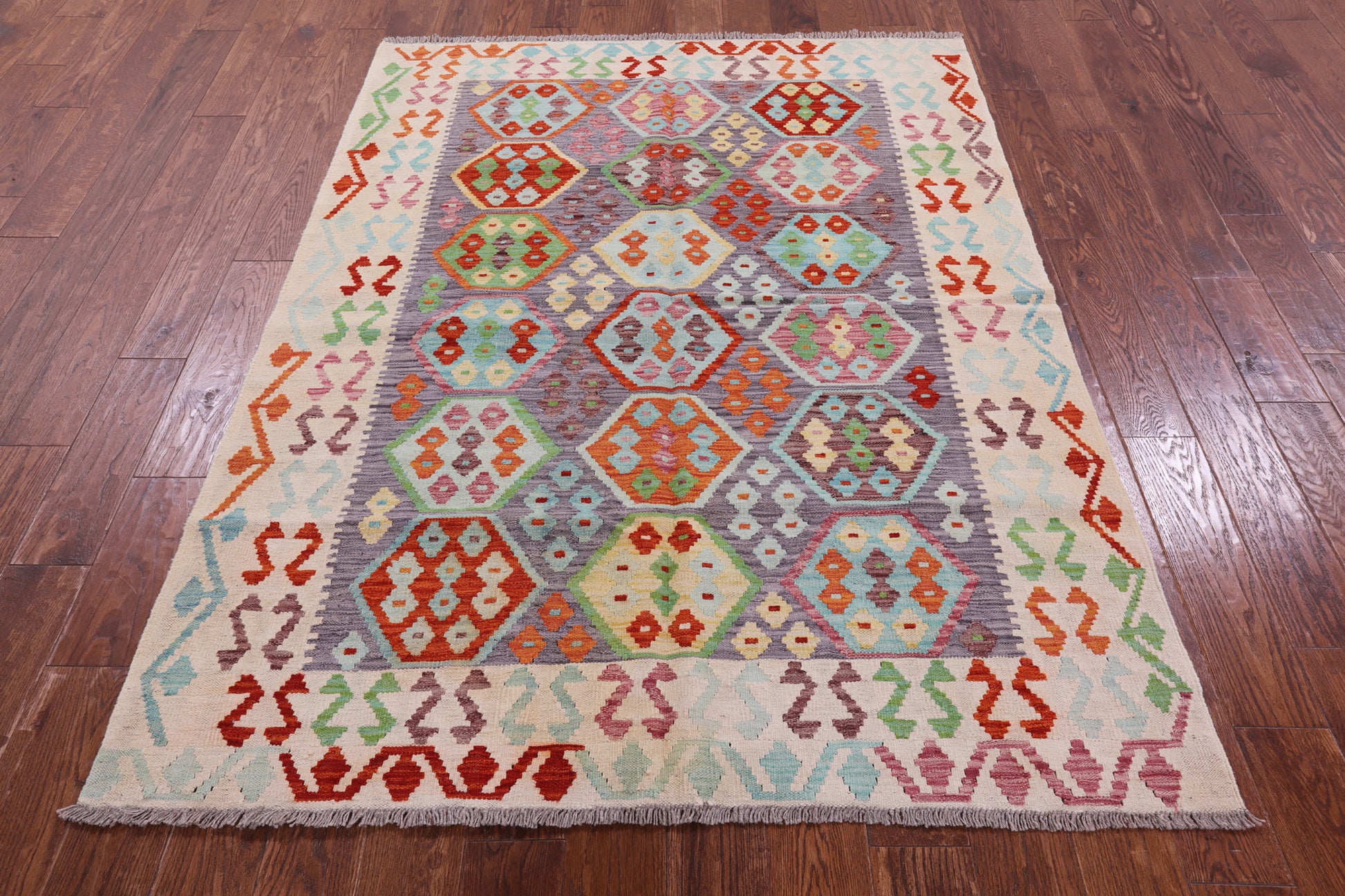 Reversible Kilim Flat Weave Wool On Wool Rug - 5' 0" X 6' 8" - Golden Nile
