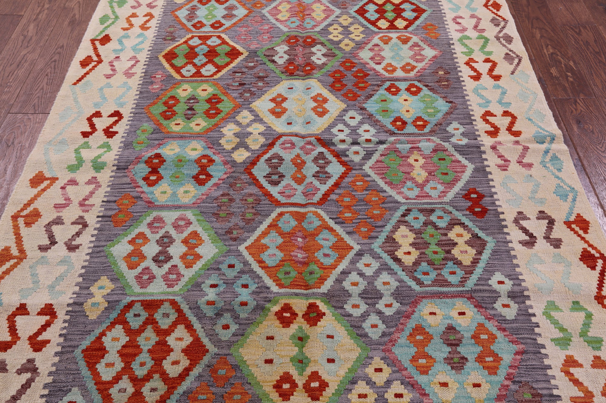Reversible Kilim Flat Weave Wool On Wool Rug - 5' 0" X 6' 8" - Golden Nile