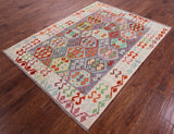Reversible Kilim Flat Weave Wool On Wool Rug - 5' 0" X 6' 8" - Golden Nile