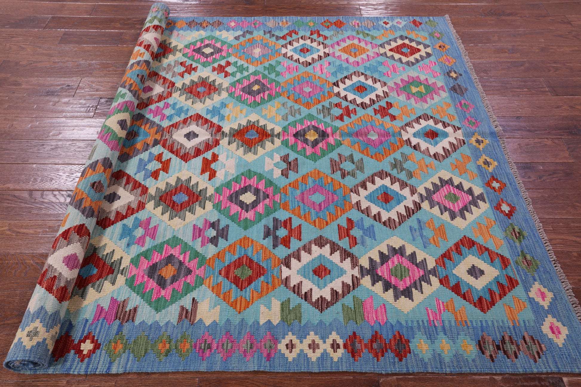 Reversible Kilim Flat Weave Wool On Wool Rug - 5' 9" X 8' 0" - Golden Nile