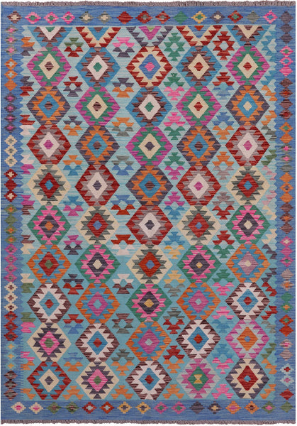 Reversible Kilim Flat Weave Wool On Wool Rug - 5' 9" X 8' 0" - Golden Nile