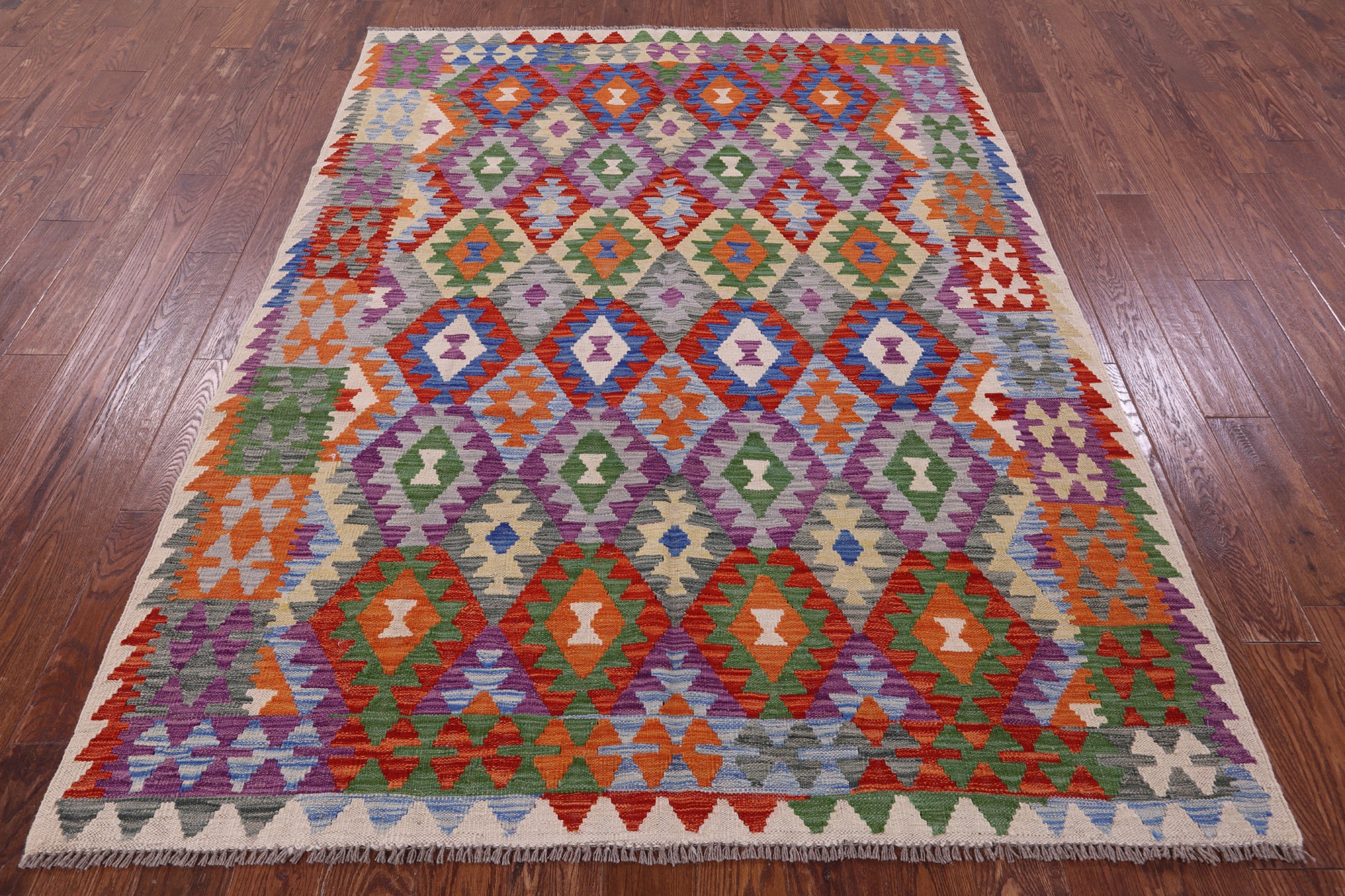 Reversible Kilim Flat Weave Wool On Wool Rug - 5' 10" X 7' 9" - Golden Nile