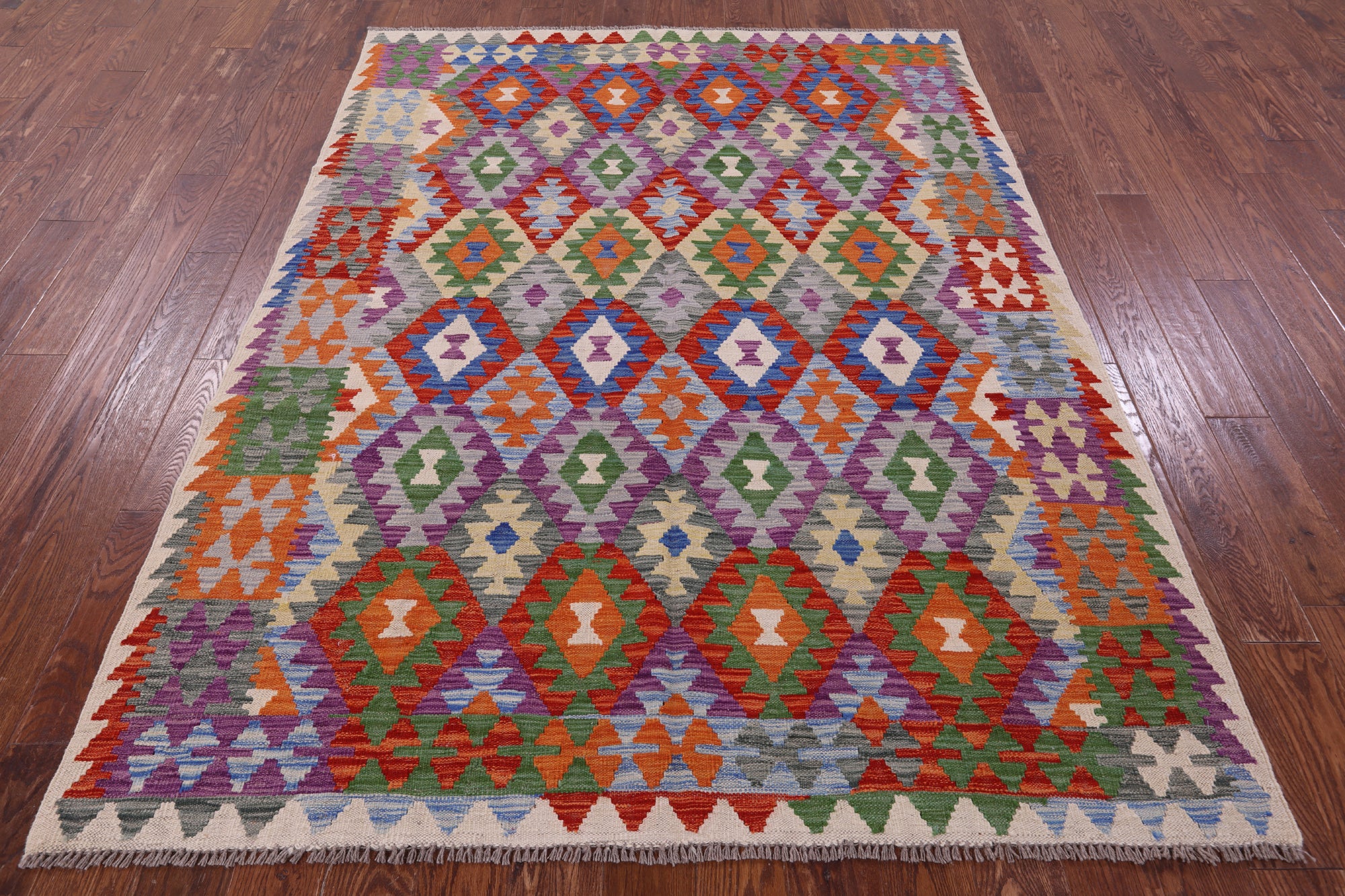 Reversible Kilim Flat Weave Wool On Wool Rug - 5' 10" X 7' 9" - Golden Nile