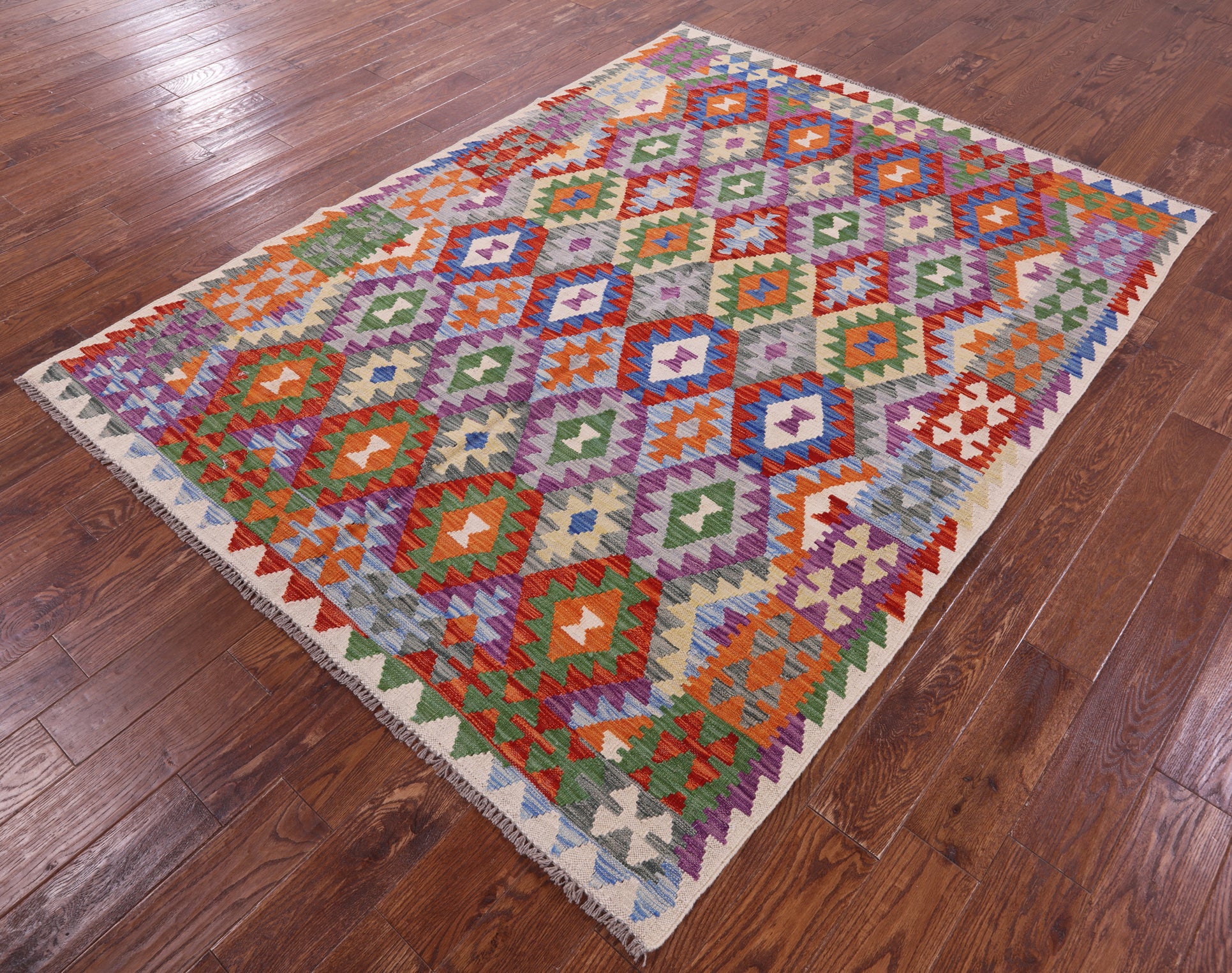 Reversible Kilim Flat Weave Wool On Wool Rug - 5' 10" X 7' 9" - Golden Nile