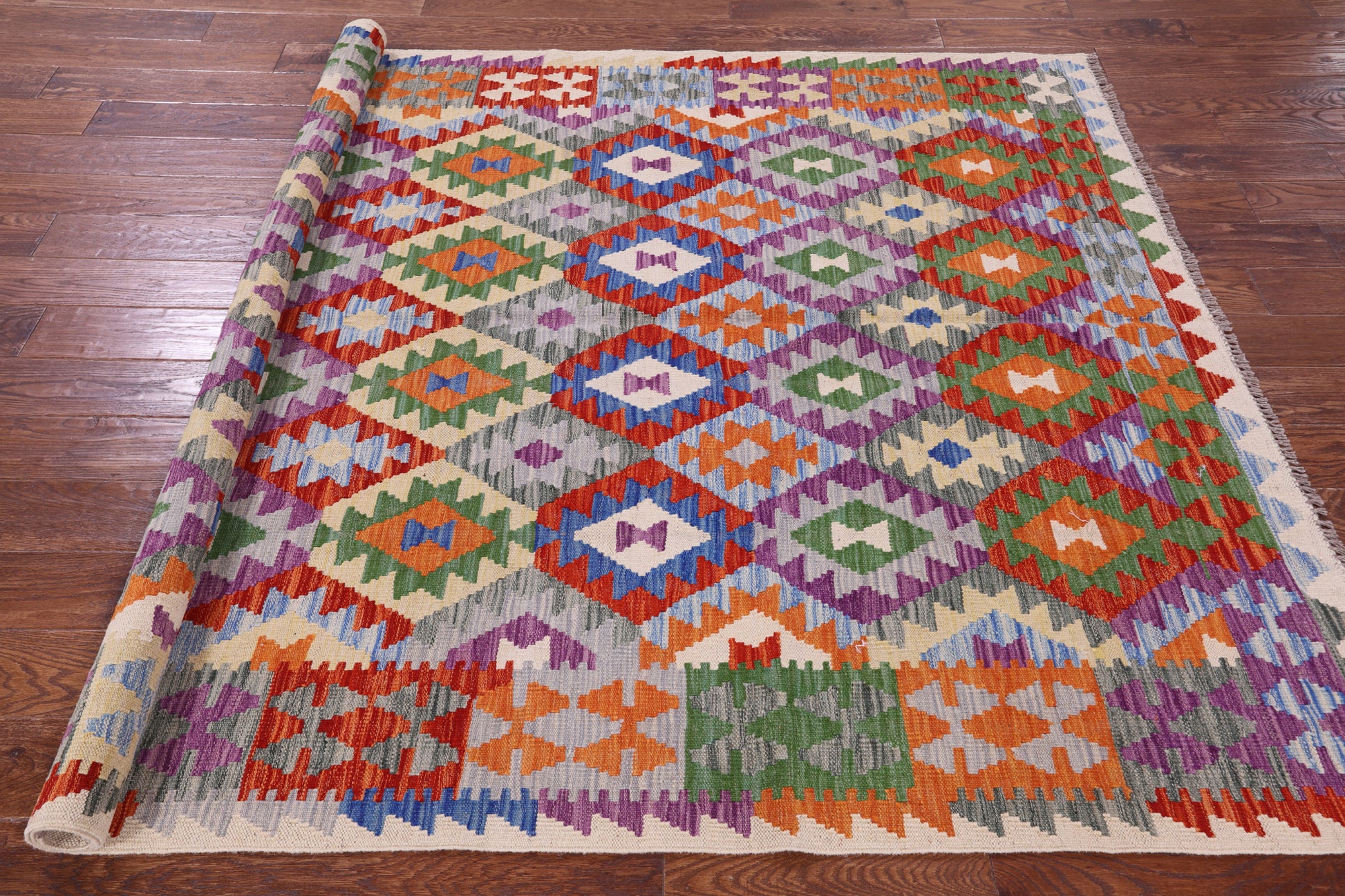 Reversible Kilim Flat Weave Wool On Wool Rug - 5' 10" X 7' 9" - Golden Nile