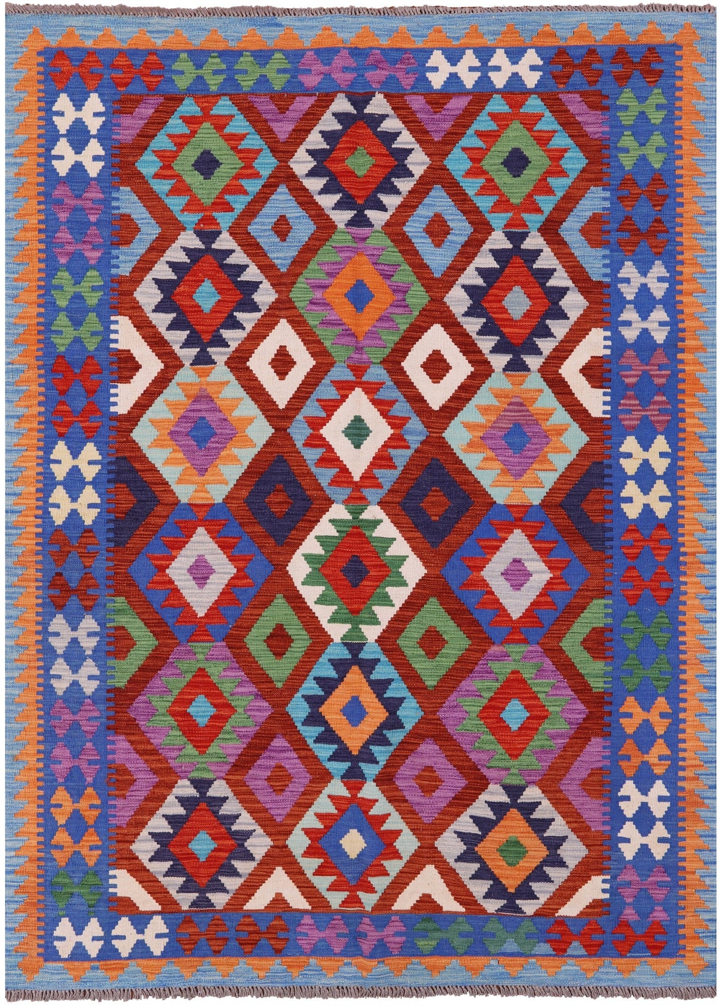 Reversible Kilim Flat Weave Wool On Wool Rug - 5' 9" X 7' 11" - Golden Nile