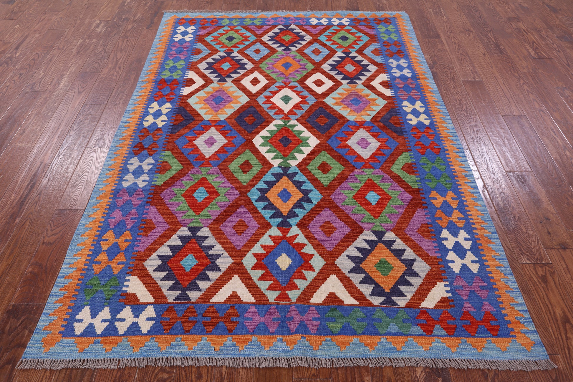 Reversible Kilim Flat Weave Wool On Wool Rug - 5' 9" X 7' 11" - Golden Nile
