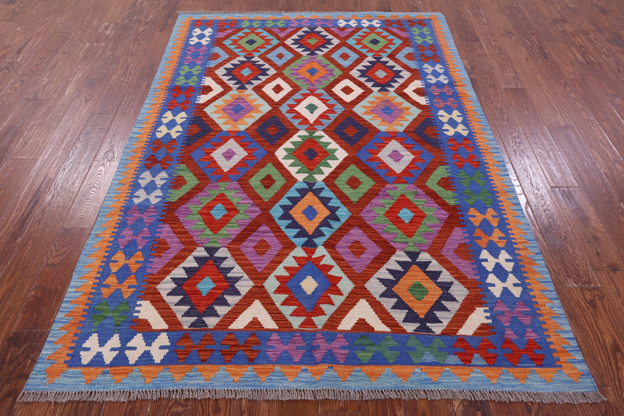 Reversible Kilim Flat Weave Wool On Wool Rug - 5' 9" X 7' 11" - Golden Nile