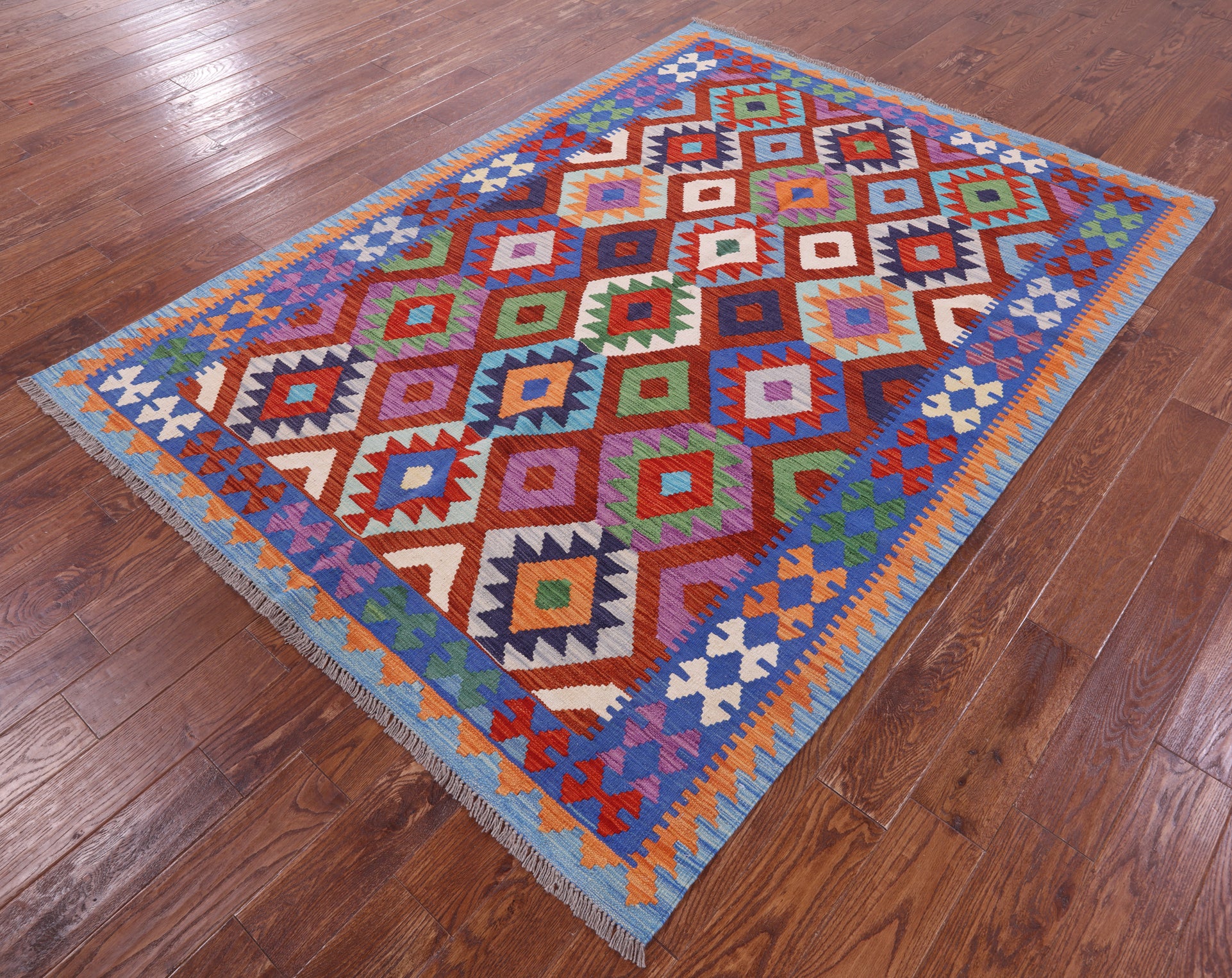 Reversible Kilim Flat Weave Wool On Wool Rug - 5' 9" X 7' 11" - Golden Nile