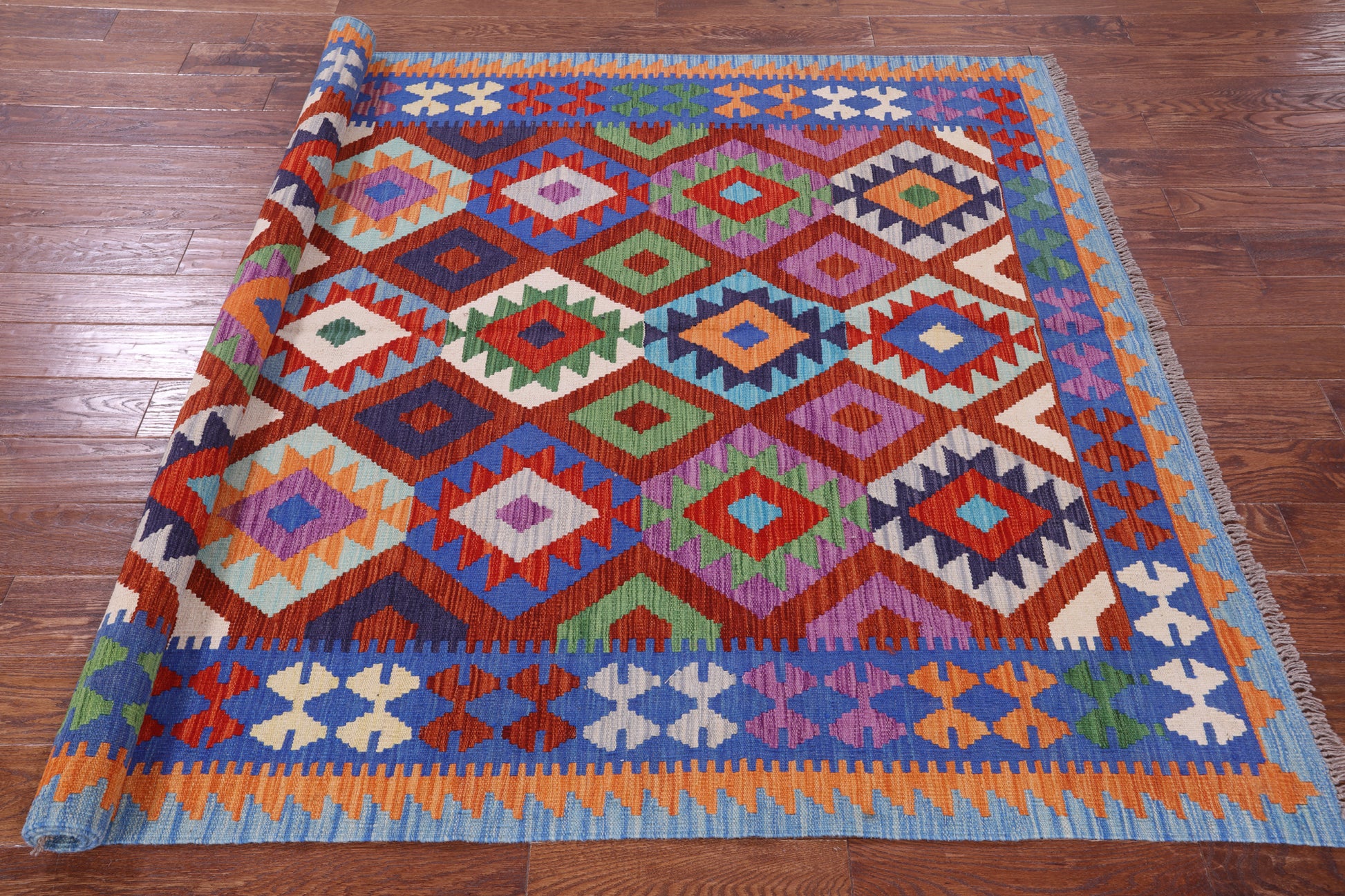 Reversible Kilim Flat Weave Wool On Wool Rug - 5' 9" X 7' 11" - Golden Nile