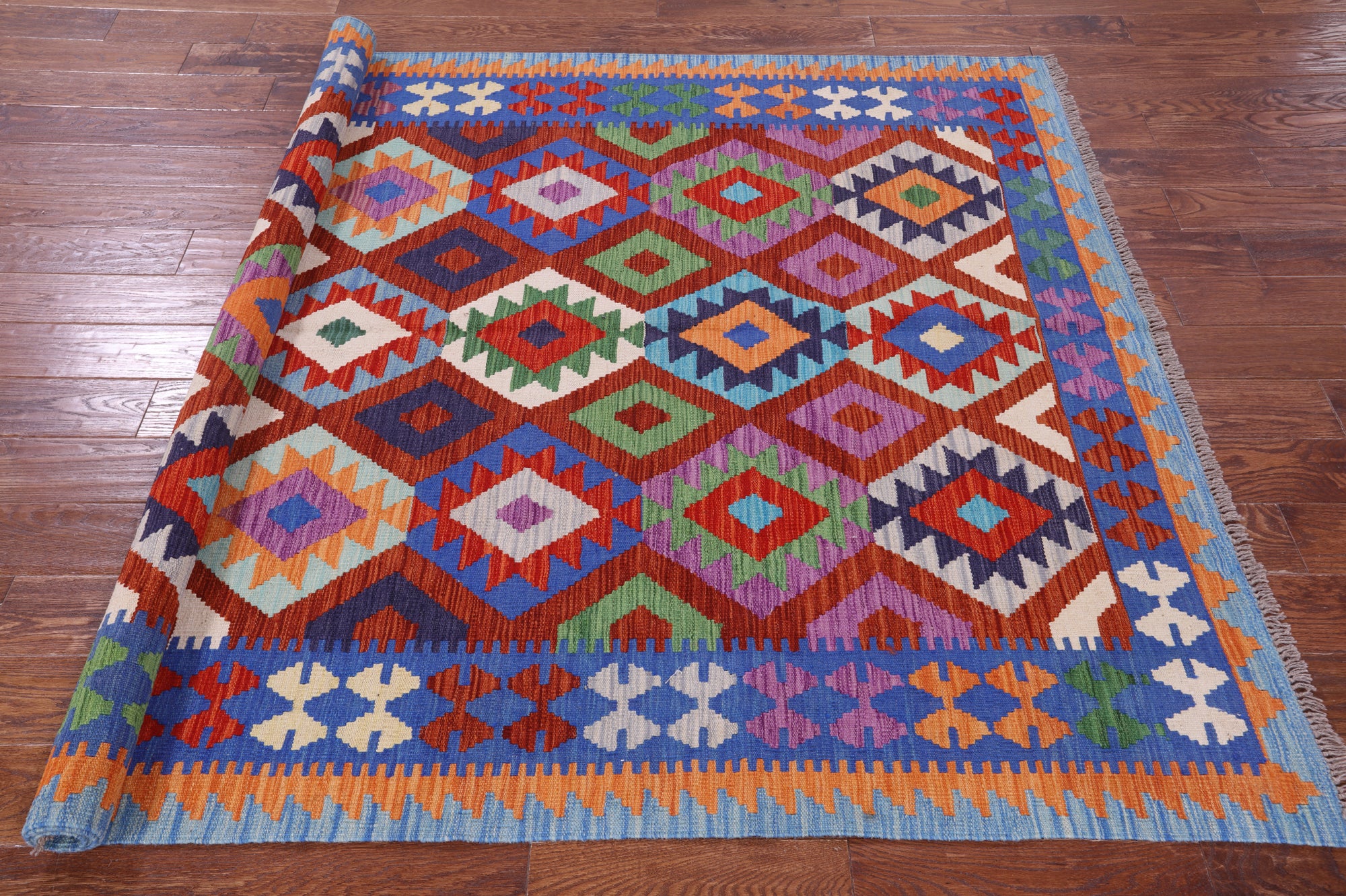 Reversible Kilim Flat Weave Wool On Wool Rug - 5' 9" X 7' 11" - Golden Nile
