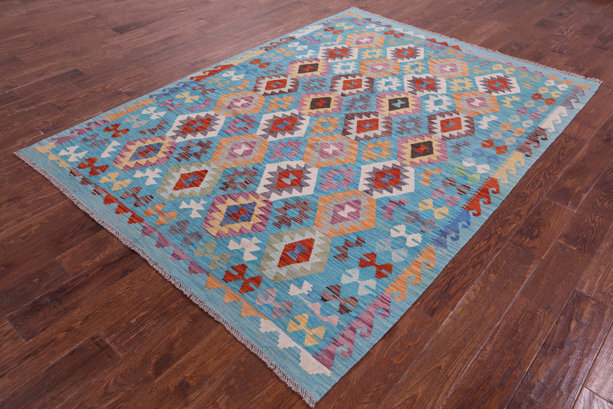 Reversible Kilim Flat Weave Wool On Wool Rug - 5' 10" X 8' 0" - Golden Nile