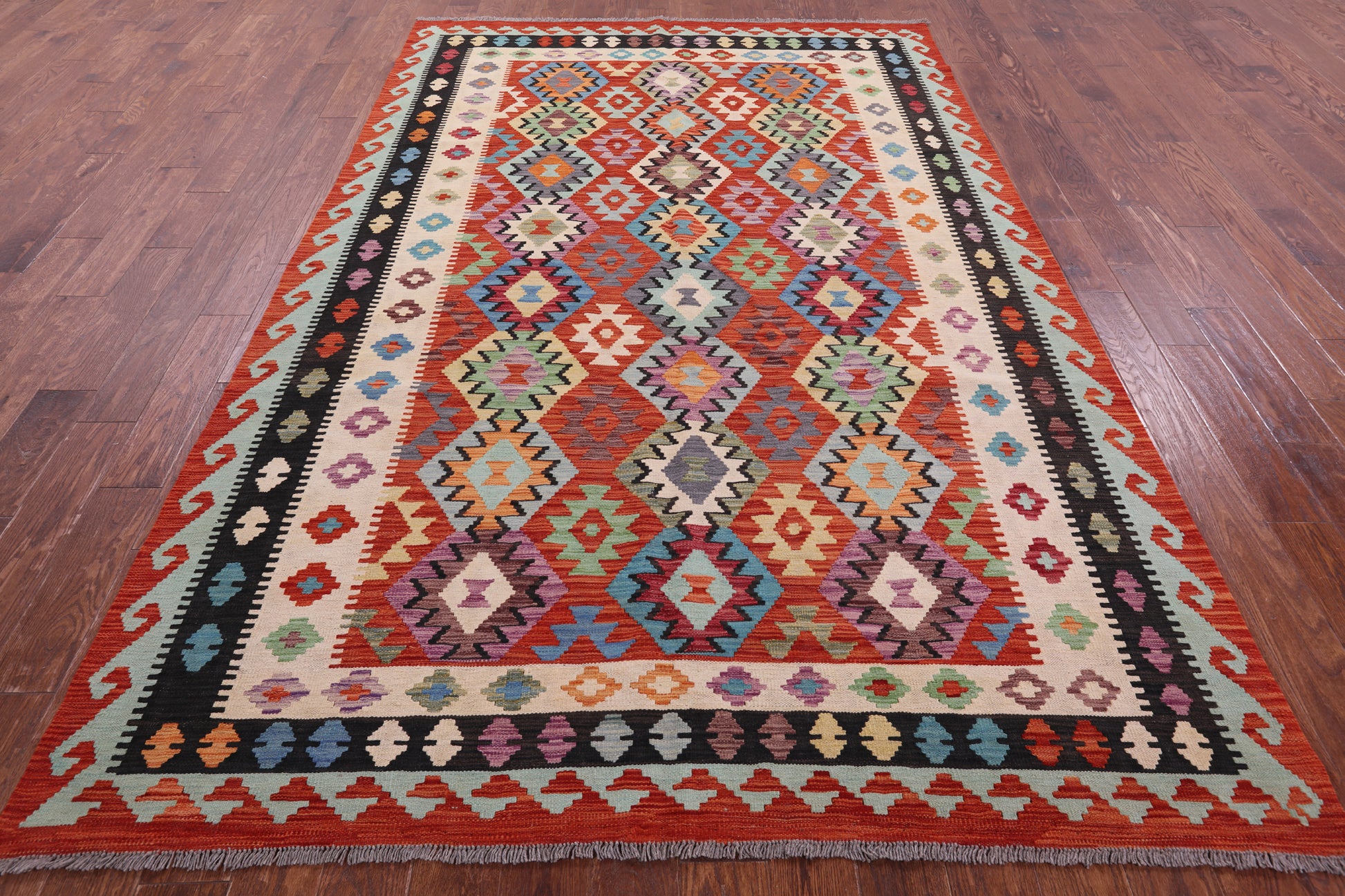 Reversible Kilim Flat Weave Wool On Wool Rug - 6' 7" X 10' 2" - Golden Nile