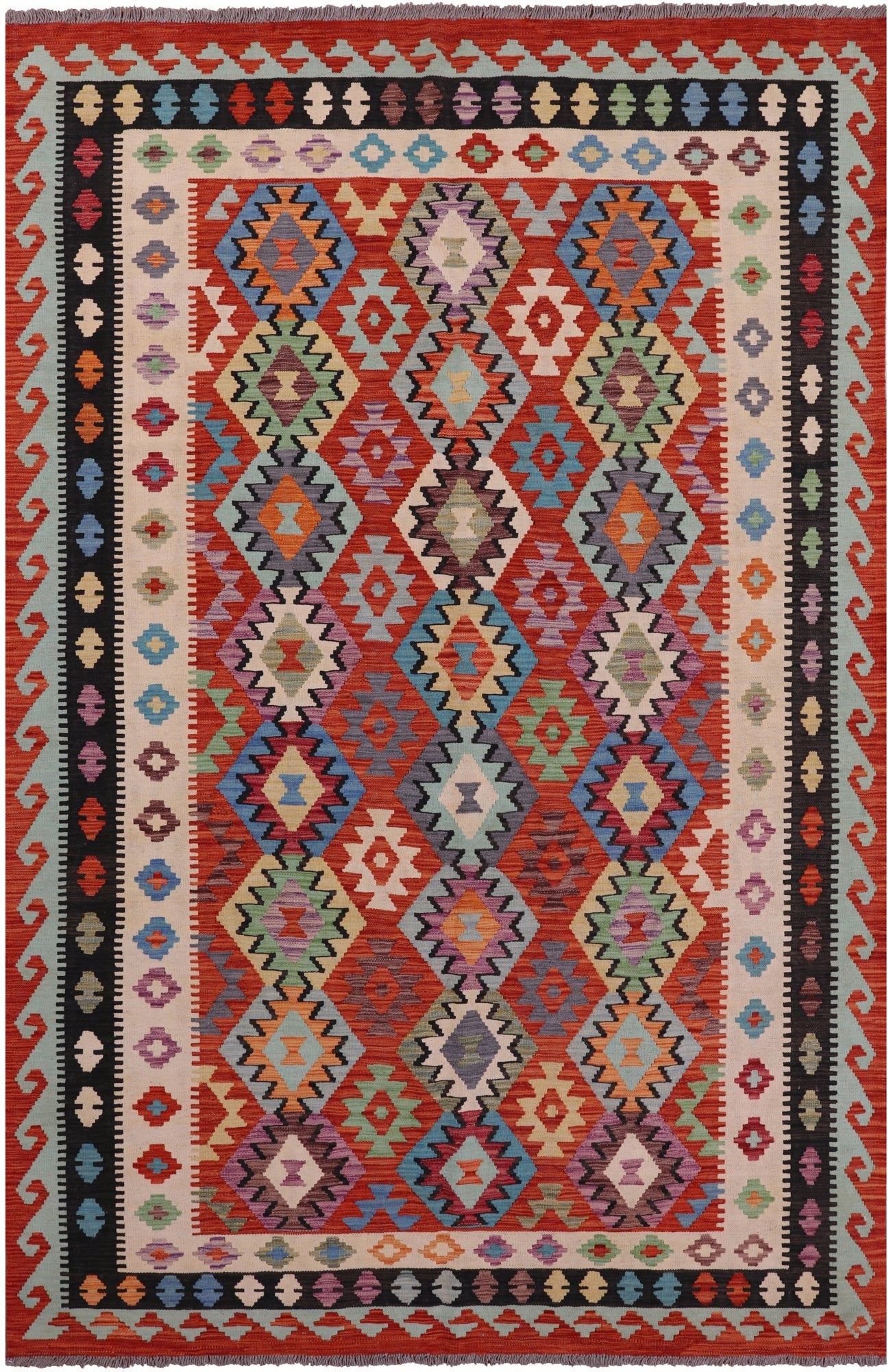 Reversible Kilim Flat Weave Wool On Wool Rug - 6' 7" X 10' 2" - Golden Nile
