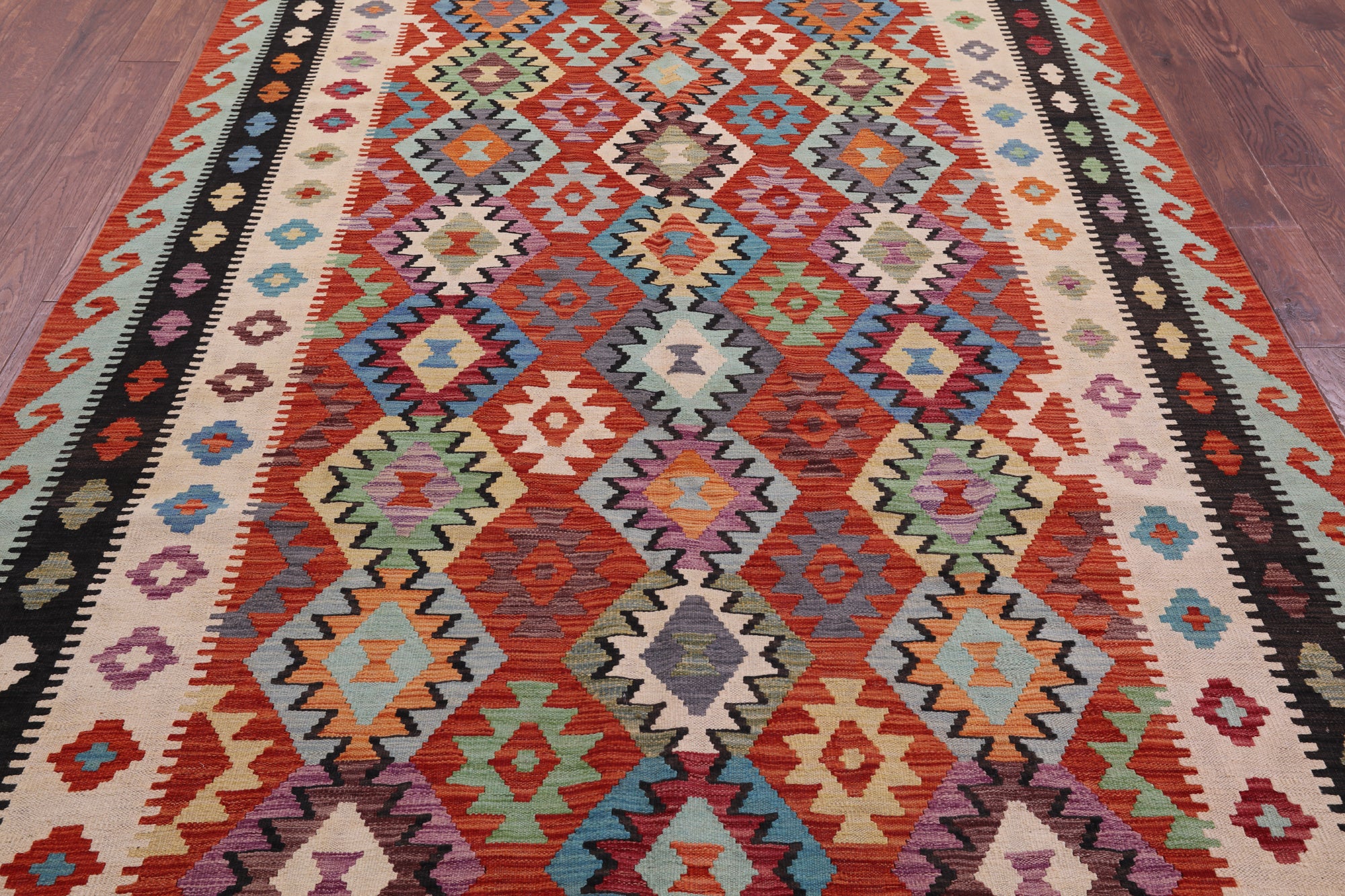 Reversible Kilim Flat Weave Wool On Wool Rug - 6' 7" X 10' 2" - Golden Nile