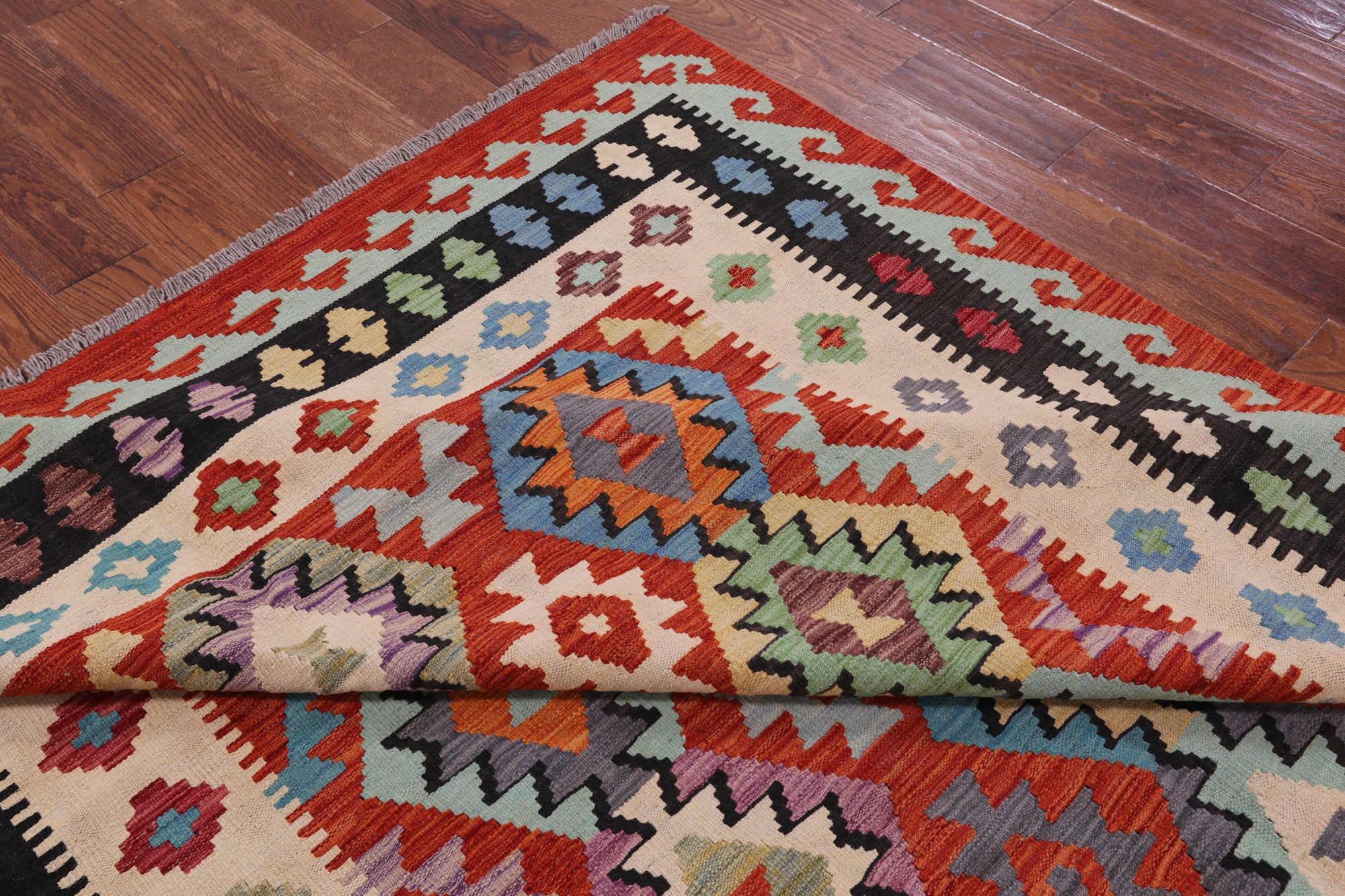 Reversible Kilim Flat Weave Wool On Wool Rug - 6' 7" X 10' 2" - Golden Nile