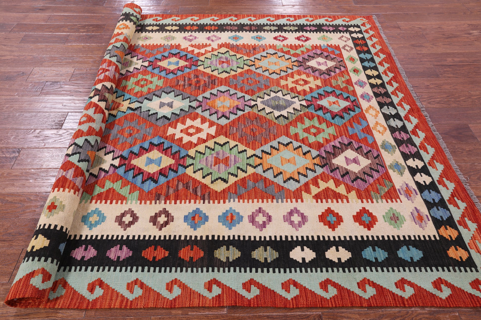 Reversible Kilim Flat Weave Wool On Wool Rug - 6' 7" X 10' 2" - Golden Nile