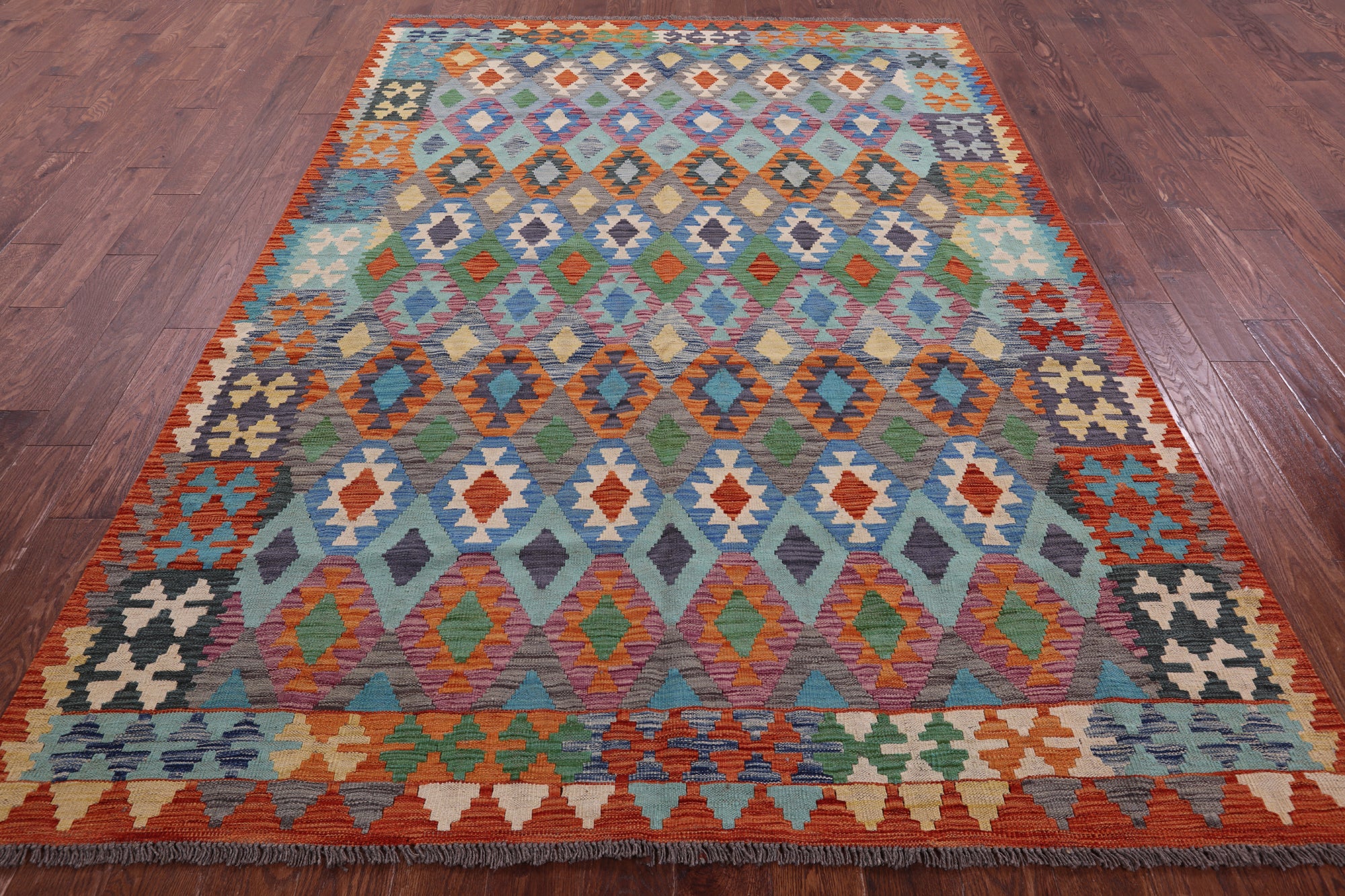 Reversible Kilim Flat Weave Wool On Wool Rug - 6' 9" X 9' 6" - Golden Nile