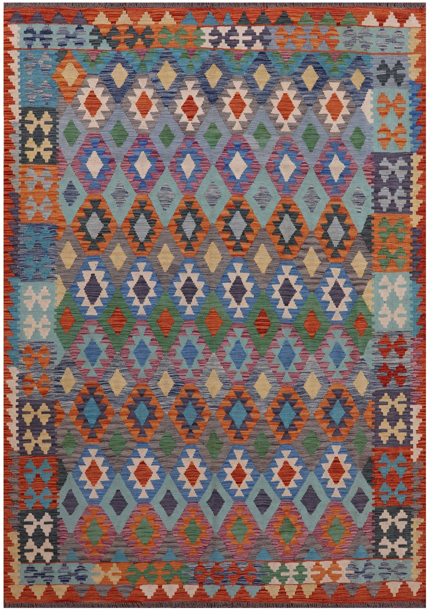 Reversible Kilim Flat Weave Wool On Wool Rug - 6' 9" X 9' 6" - Golden Nile