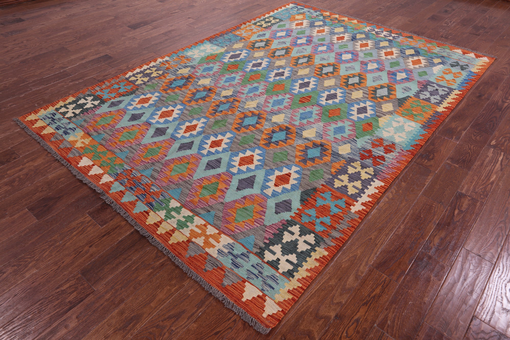 Reversible Kilim Flat Weave Wool On Wool Rug - 6' 9" X 9' 6" - Golden Nile