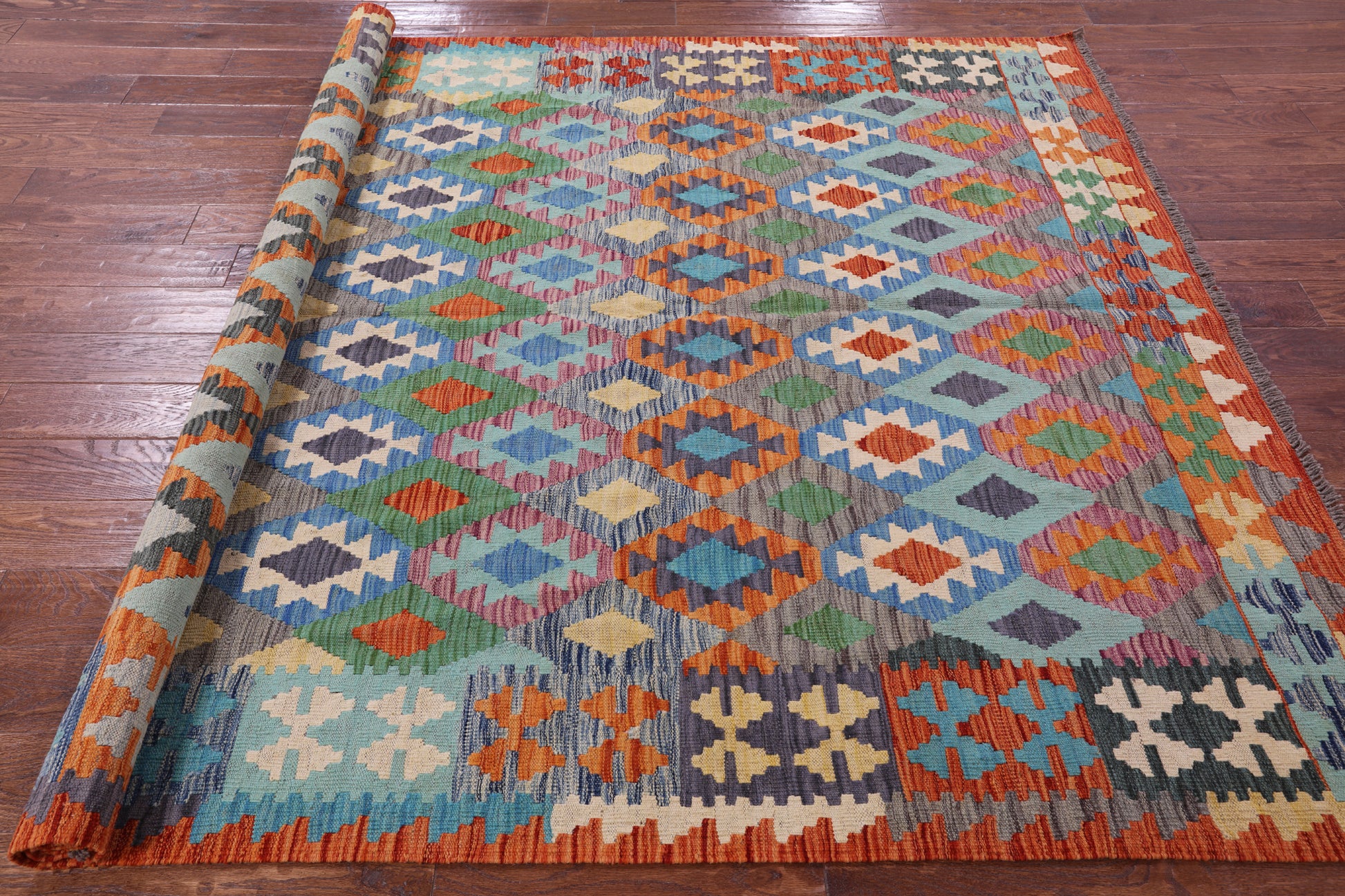 Reversible Kilim Flat Weave Wool On Wool Rug - 6' 9" X 9' 6" - Golden Nile