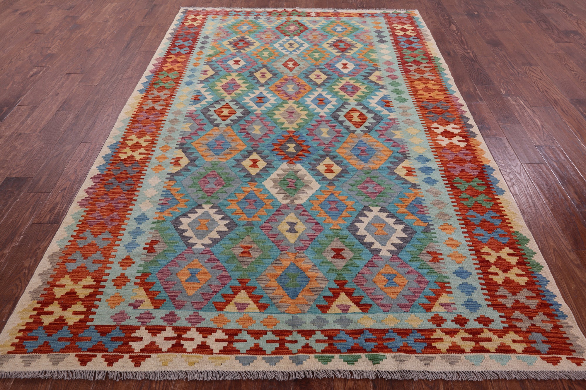 Reversible Kilim Flat Weave Wool On Wool Rug - 6' 8" X 9' 9" - Golden Nile