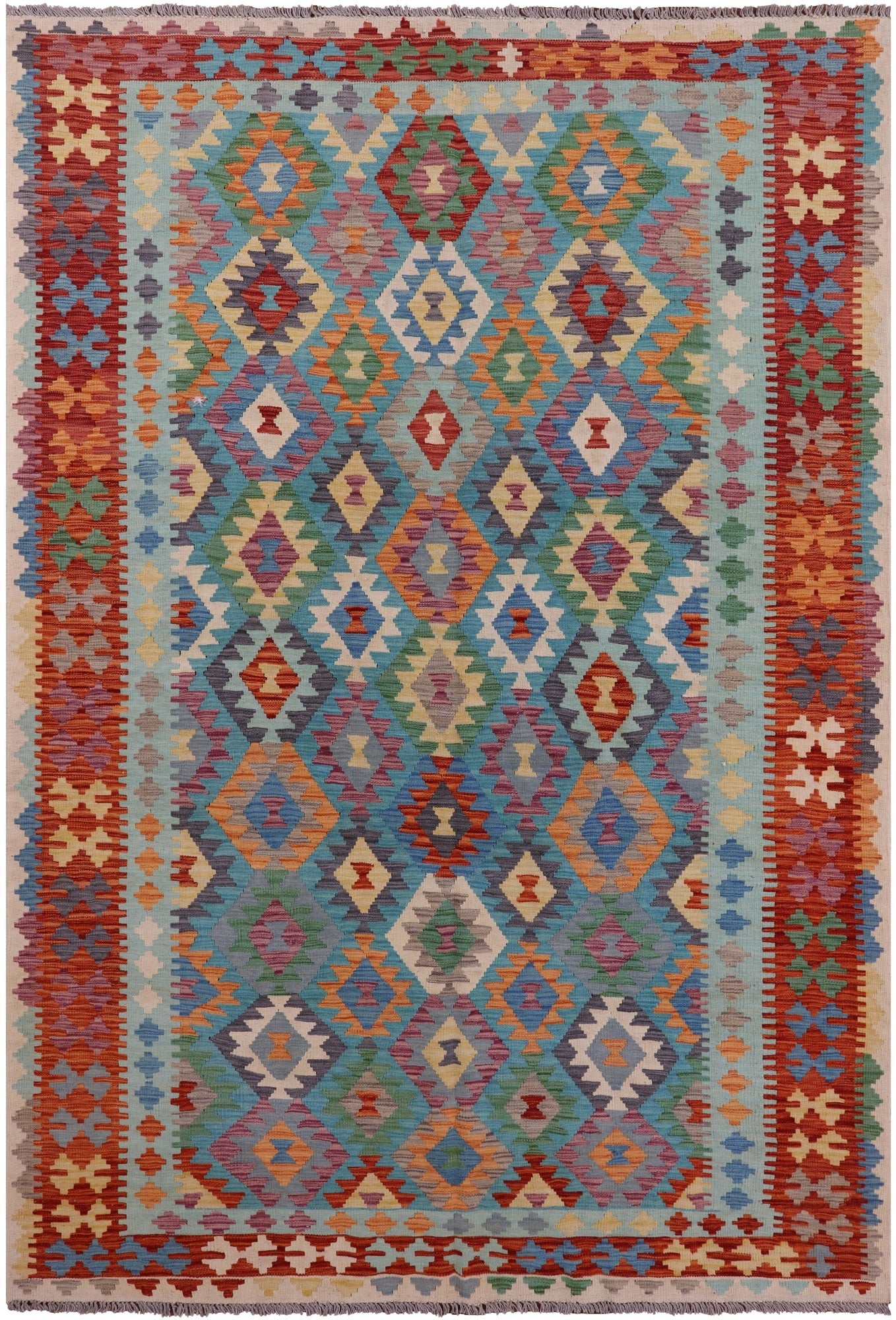 Reversible Kilim Flat Weave Wool On Wool Rug - 6' 8" X 9' 9" - Golden Nile