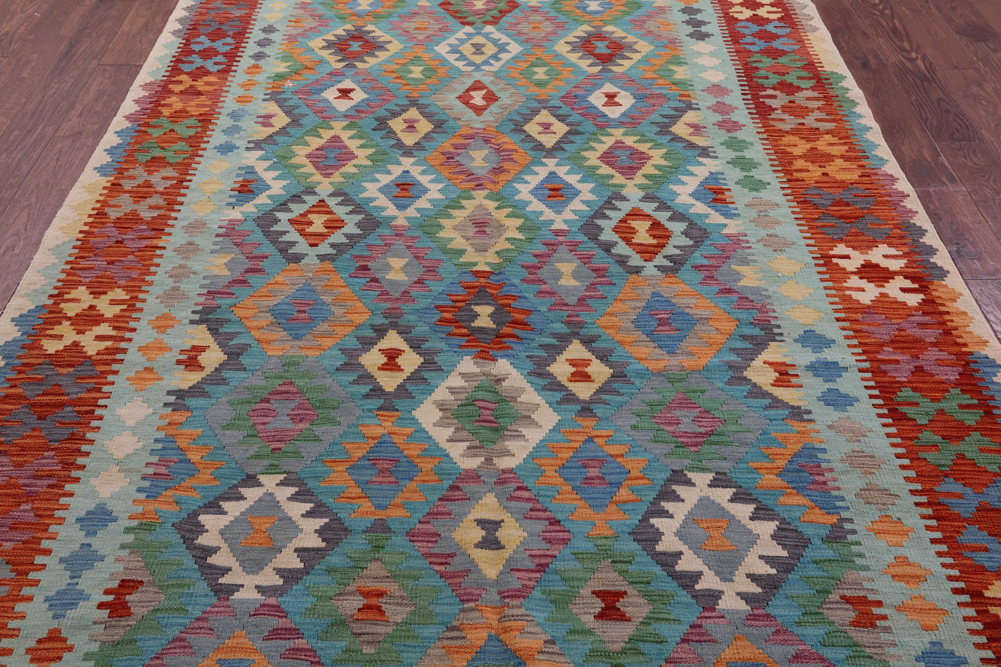 Reversible Kilim Flat Weave Wool On Wool Rug - 6' 8" X 9' 9" - Golden Nile