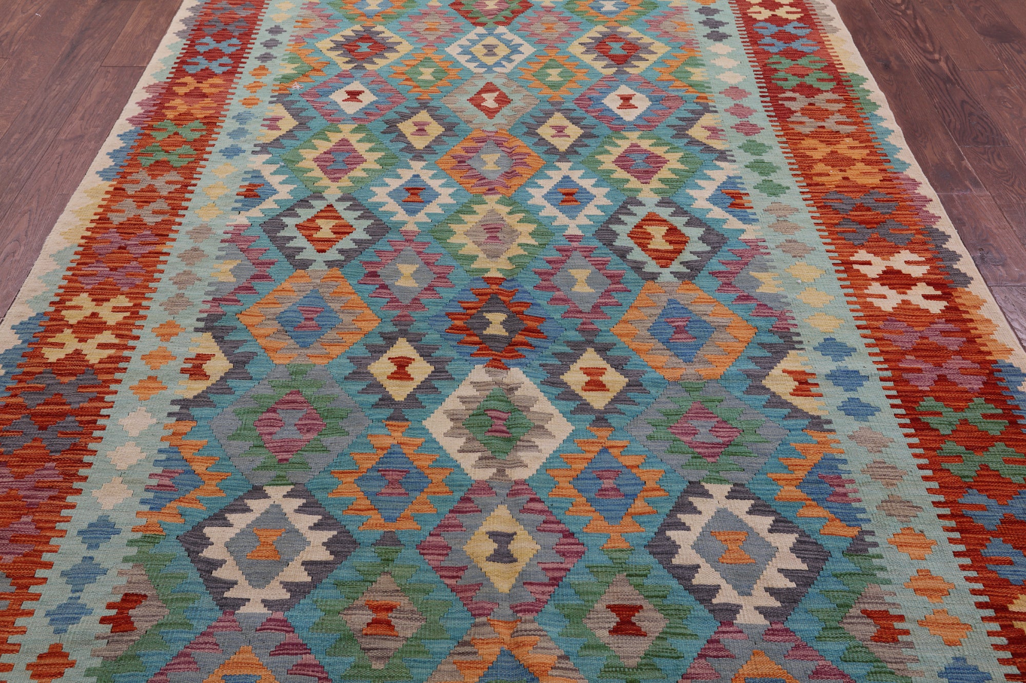 Reversible Kilim Flat Weave Wool On Wool Rug - 6' 8" X 9' 9" - Golden Nile