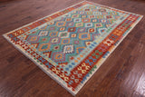 Reversible Kilim Flat Weave Wool On Wool Rug - 6' 8" X 9' 9" - Golden Nile
