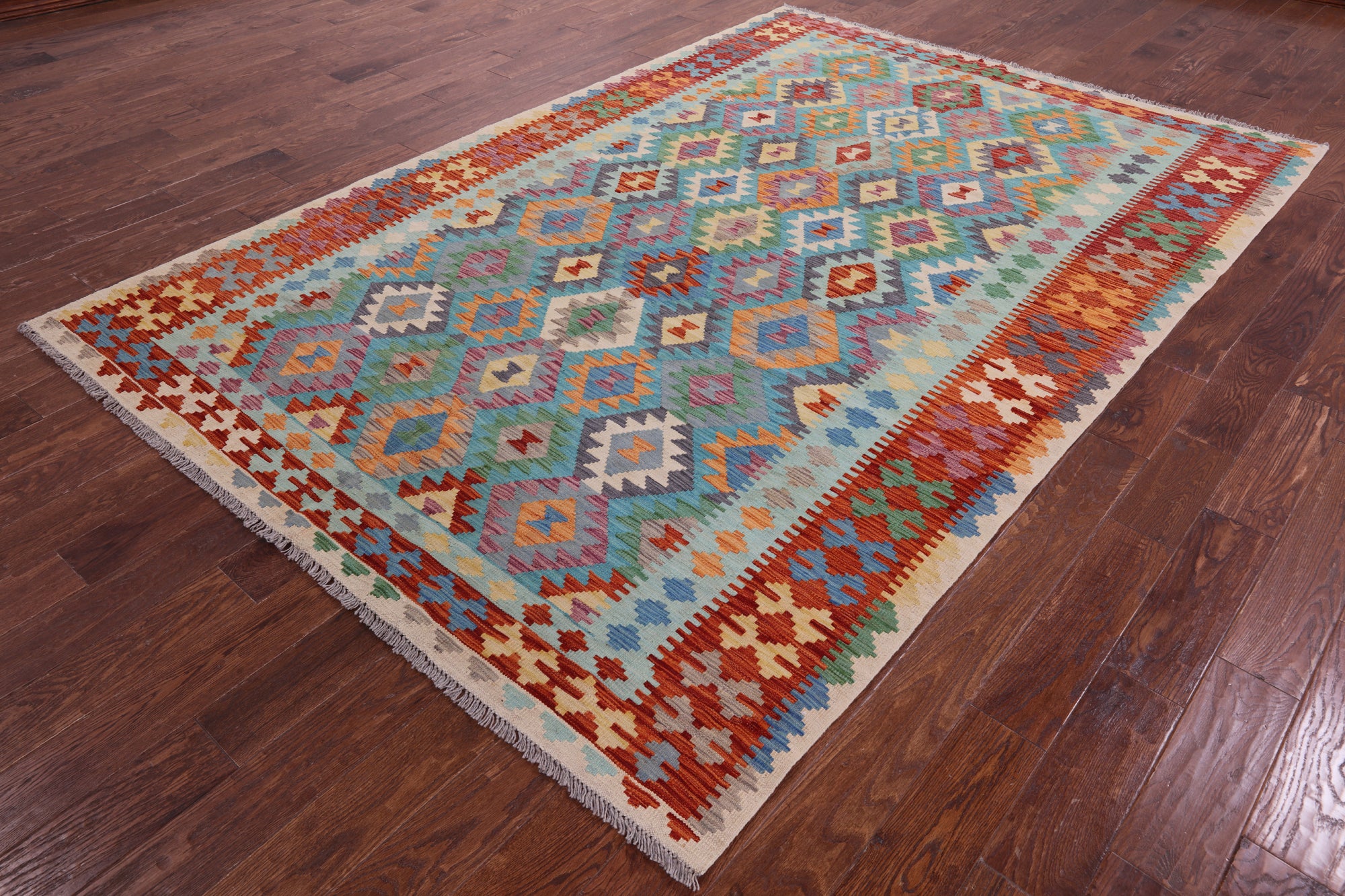 Reversible Kilim Flat Weave Wool On Wool Rug - 6' 8" X 9' 9" - Golden Nile