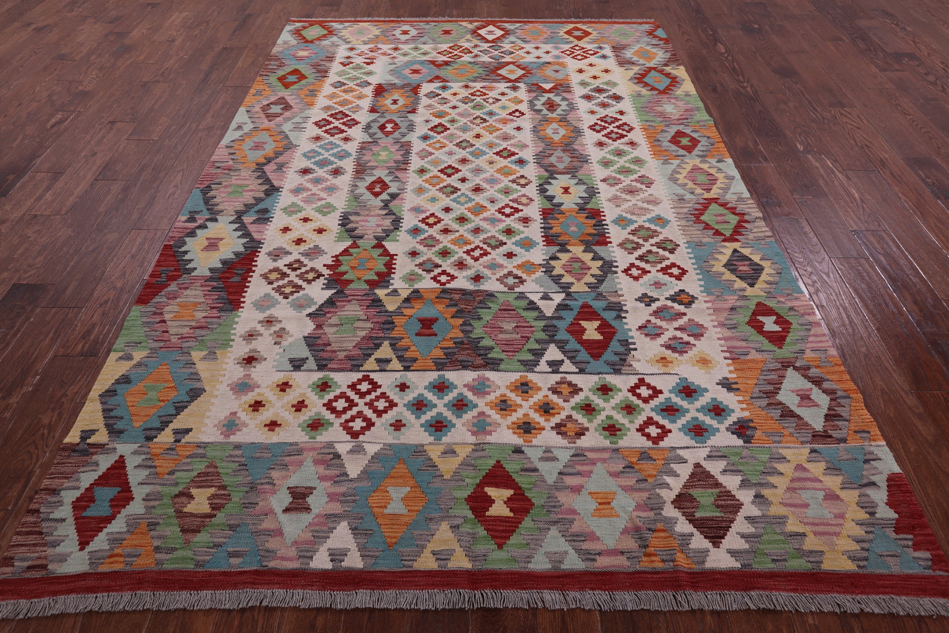 Reversible Kilim Flat Weave Wool On Wool Rug - 6' 6" X 9' 10" - Golden Nile