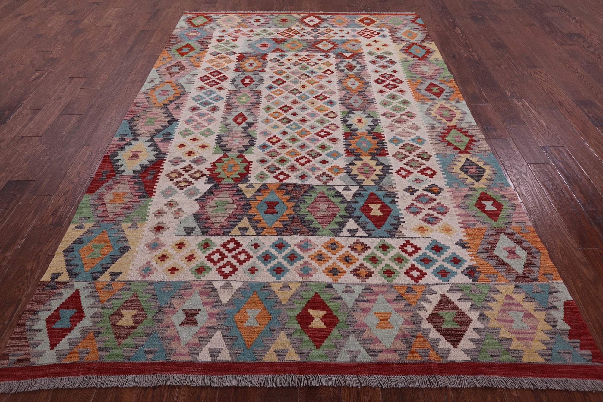 Reversible Kilim Flat Weave Wool On Wool Rug - 6' 6" X 9' 10" - Golden Nile
