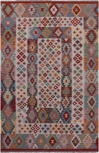 Reversible Kilim Flat Weave Wool On Wool Rug - 6' 6" X 9' 10" - Golden Nile
