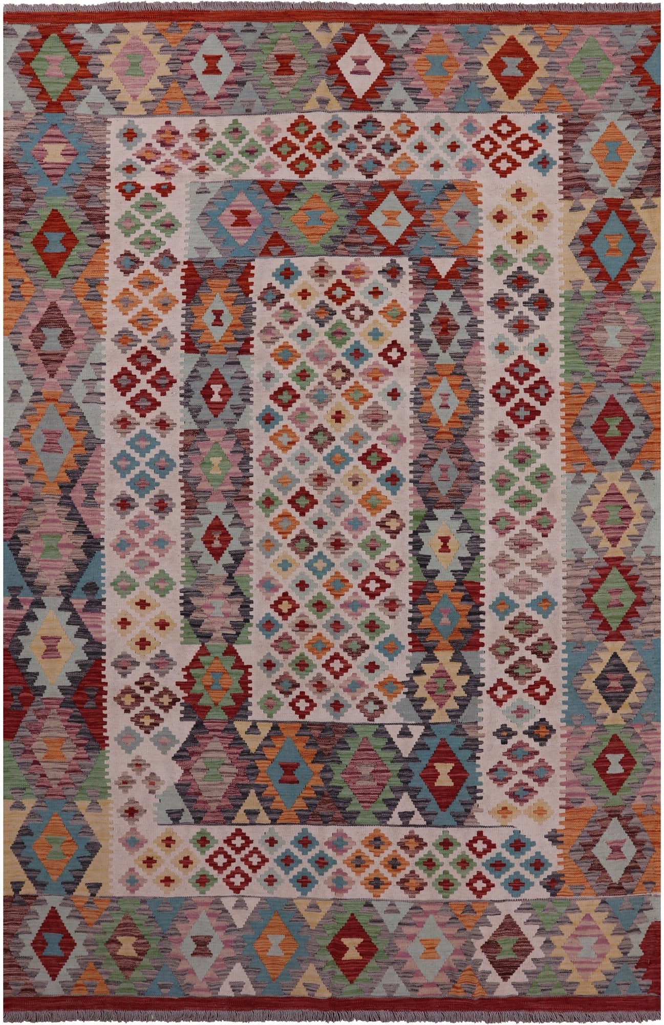 Reversible Kilim Flat Weave Wool On Wool Rug - 6' 6" X 9' 10" - Golden Nile