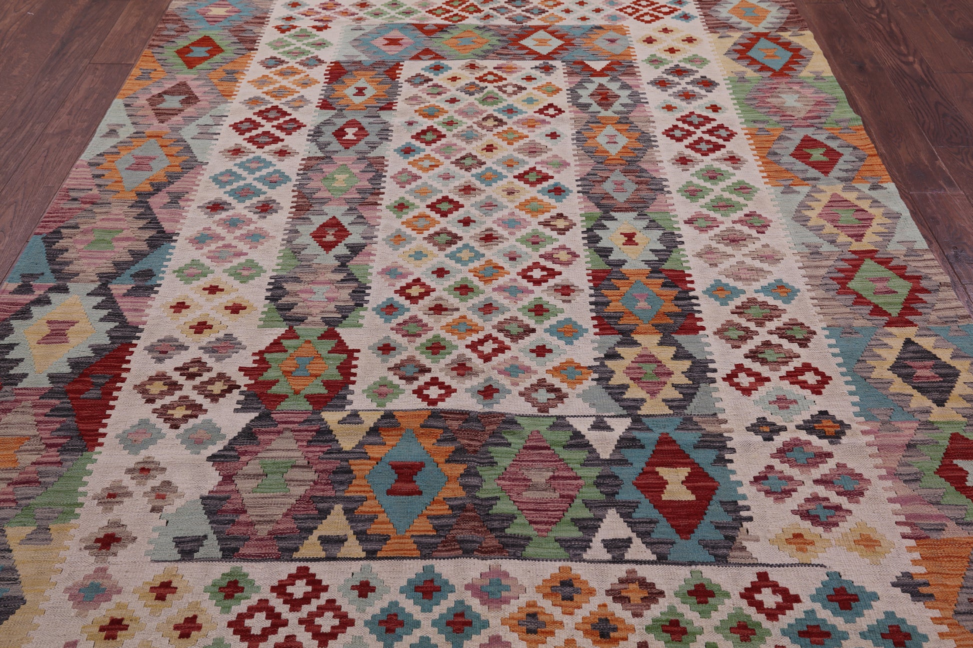 Reversible Kilim Flat Weave Wool On Wool Rug - 6' 6" X 9' 10" - Golden Nile