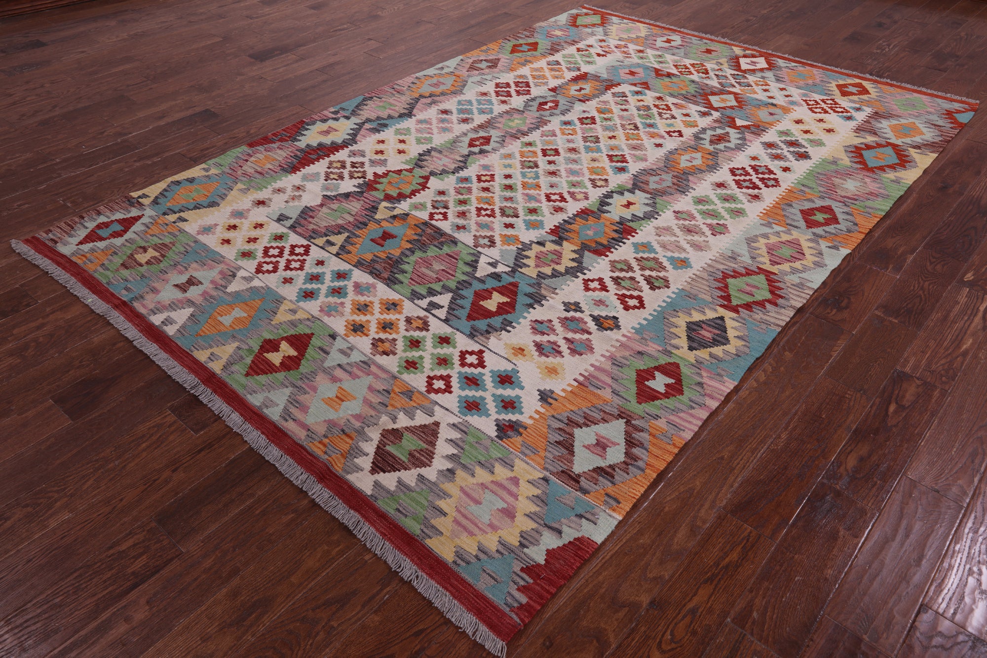 Reversible Kilim Flat Weave Wool On Wool Rug - 6' 6" X 9' 10" - Golden Nile