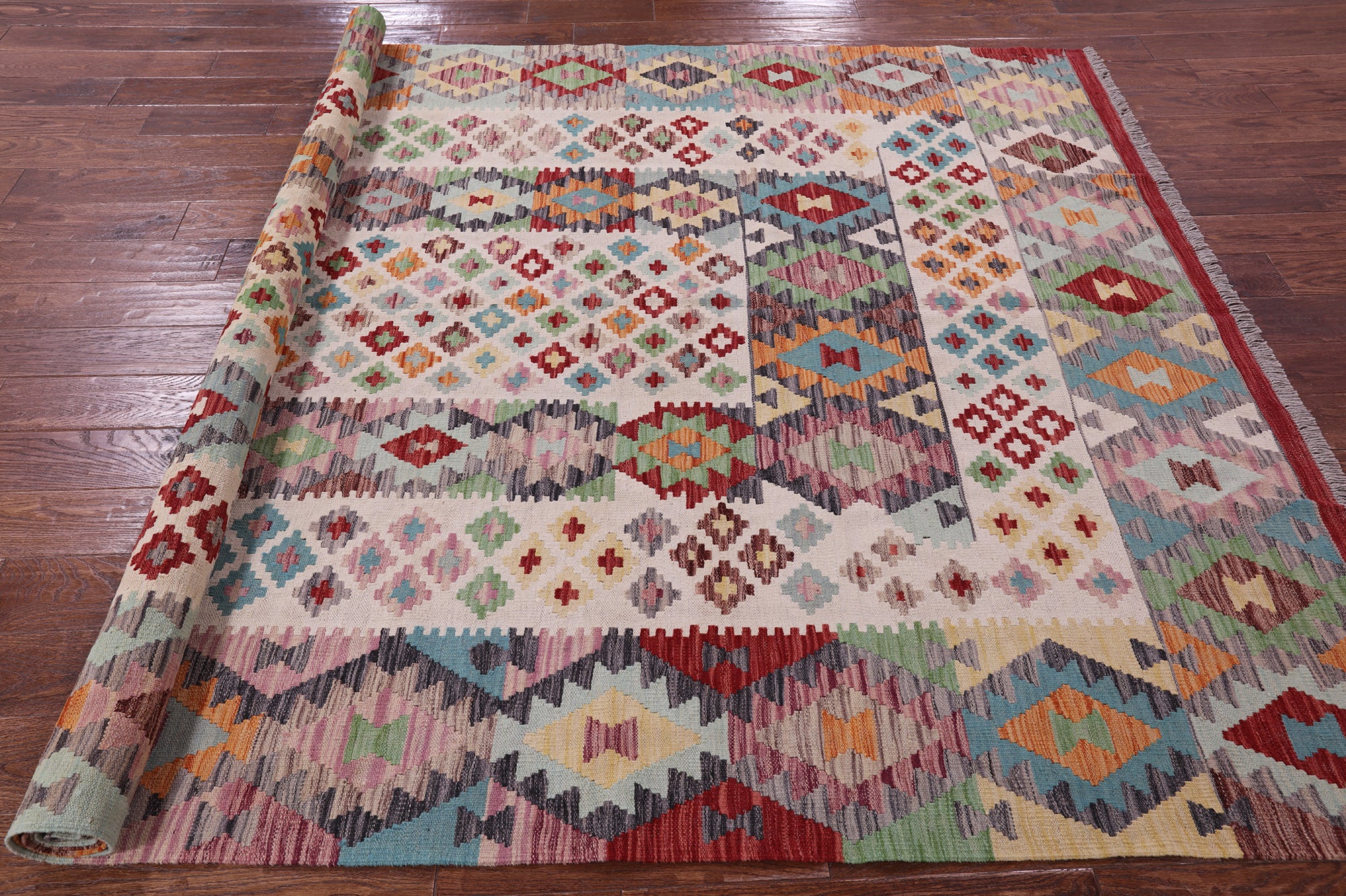 Reversible Kilim Flat Weave Wool On Wool Rug - 6' 6" X 9' 10" - Golden Nile