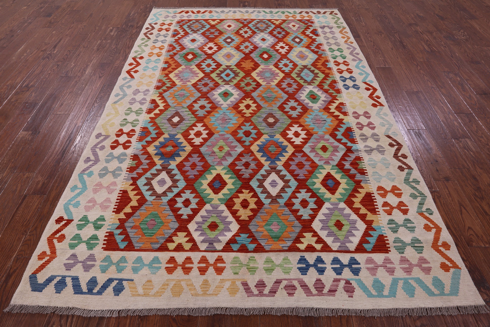 Reversible Kilim Flat Weave Wool On Wool Rug - 6' 8" X 9' 8" - Golden Nile
