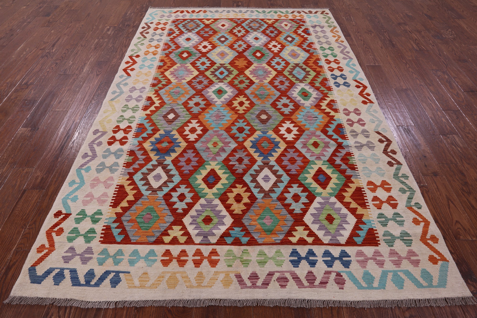 Reversible Kilim Flat Weave Wool On Wool Rug - 6' 8" X 9' 8" - Golden Nile