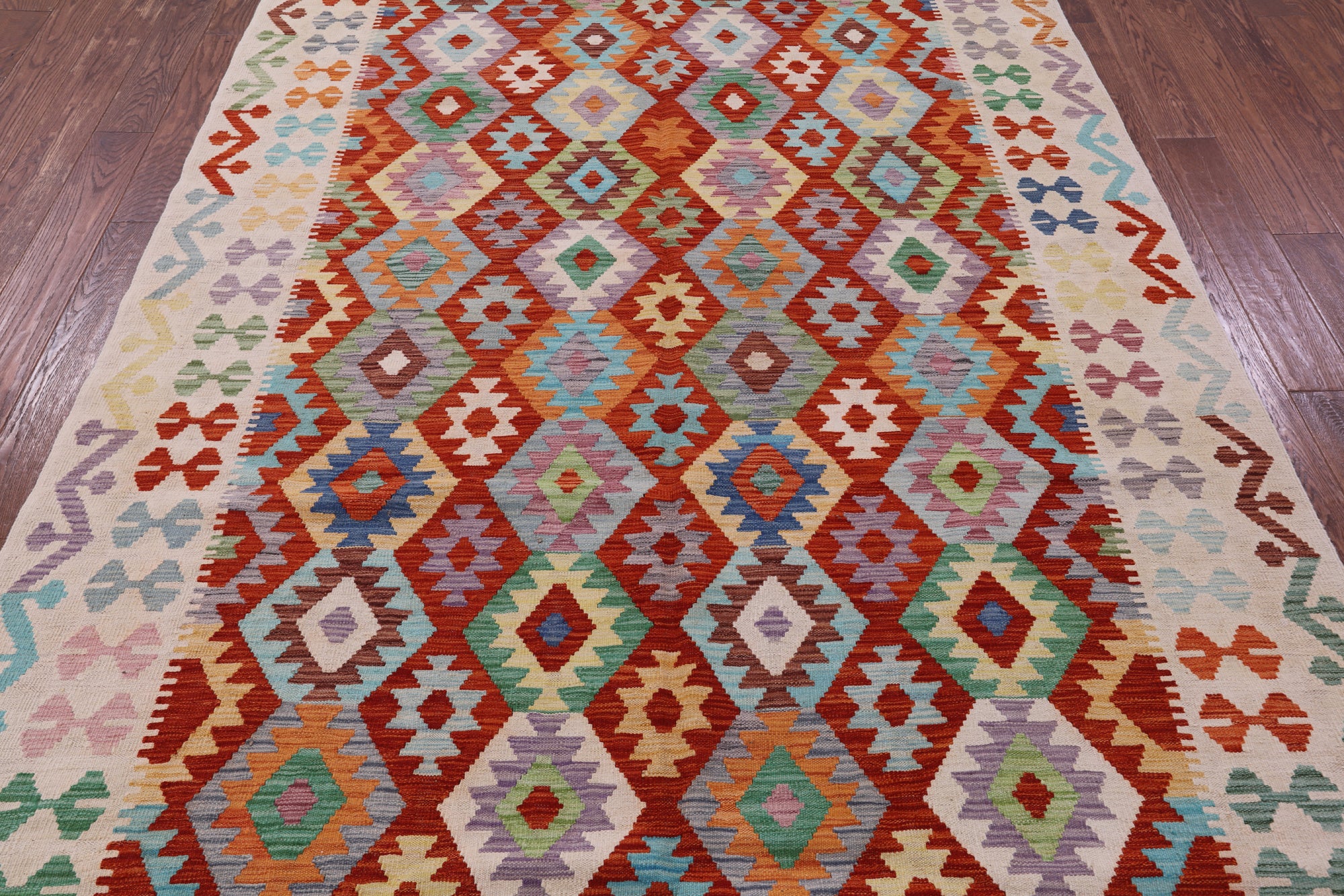 Reversible Kilim Flat Weave Wool On Wool Rug - 6' 8" X 9' 8" - Golden Nile